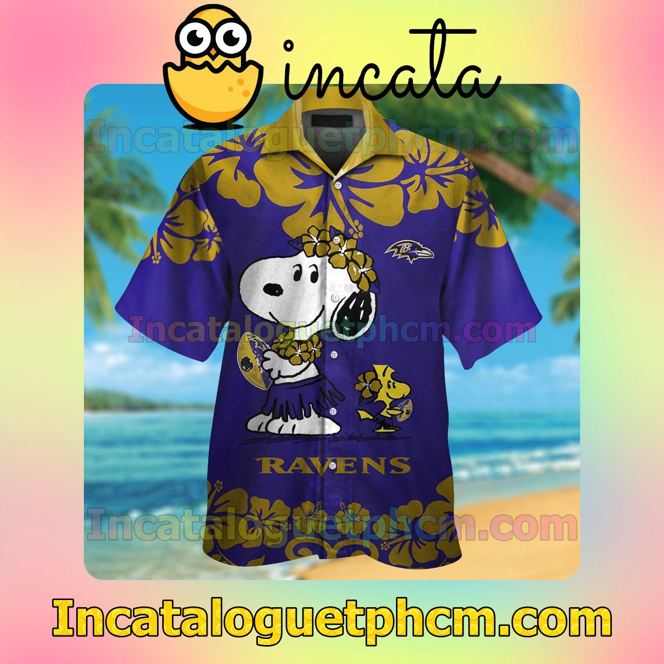 Baltimore Ravens & Snoopy Beach Vacation Shirt, Swim Shorts