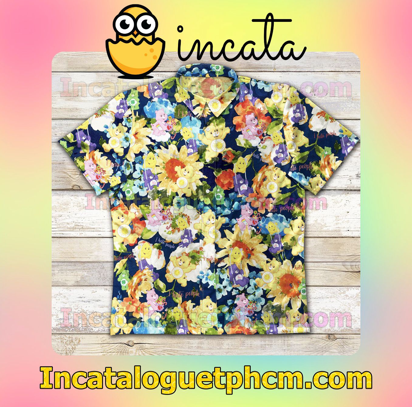 Bear I Hate People Flower Men's Casual Shirts