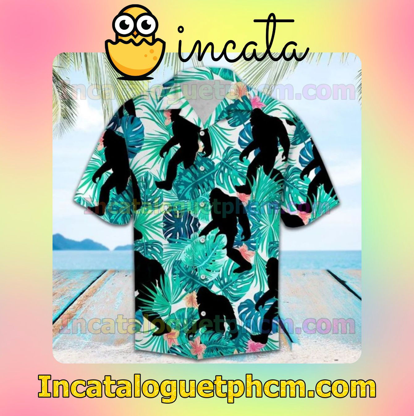 Bigfoot With Tropical Leaves Men's Casual Shirts