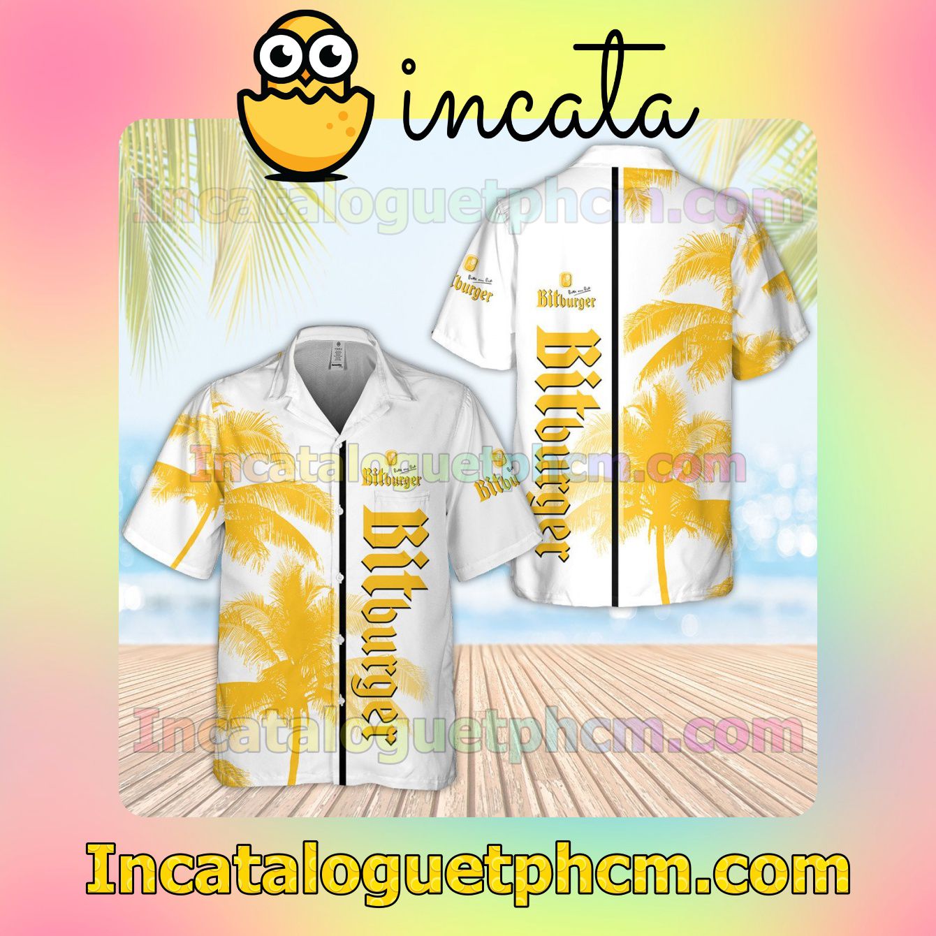 Hennessy Palm Tree White Yellow Button Shirt And Swim Trunk