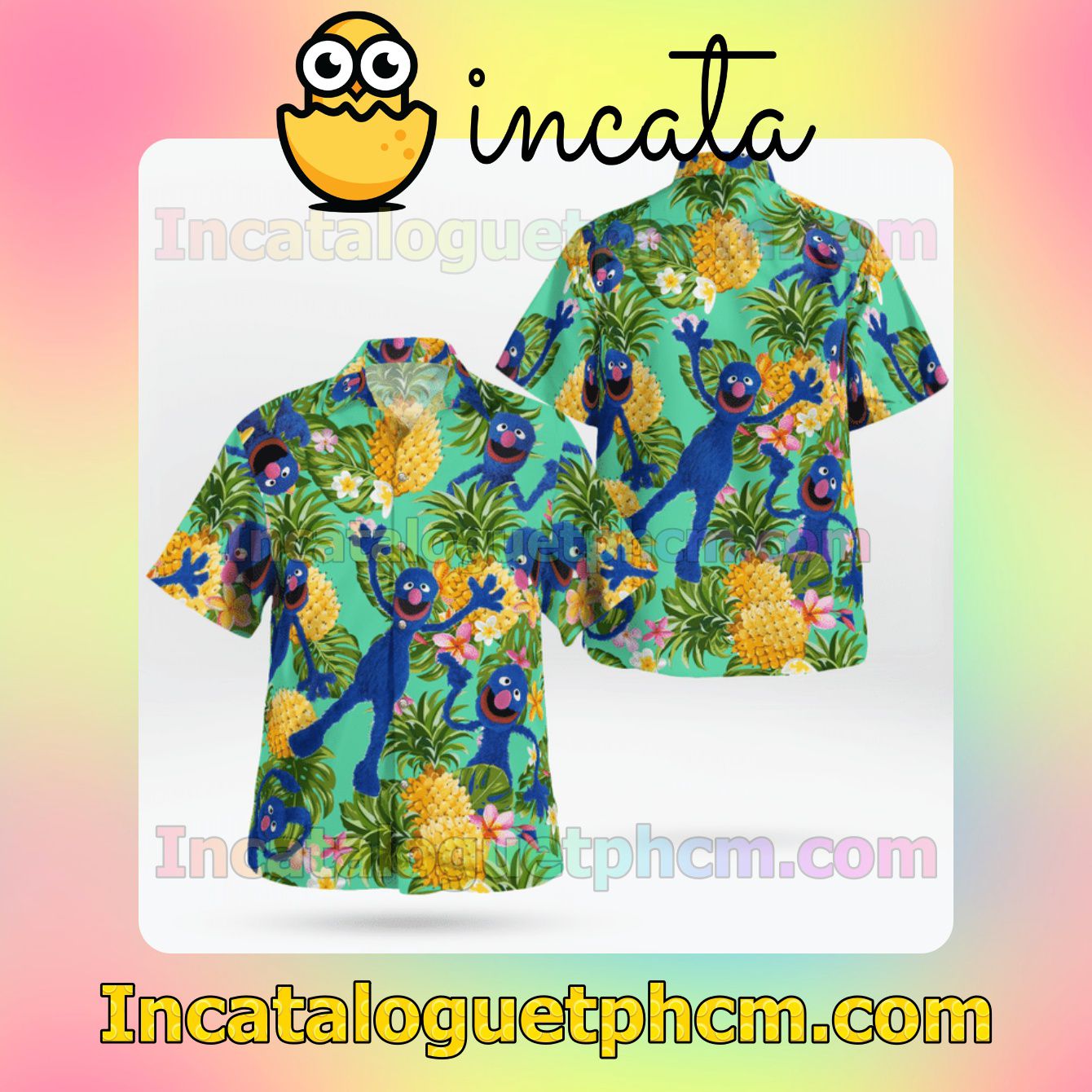 Blue Muppet Pineapple Tropical Mens Short Sleeve Shirts
