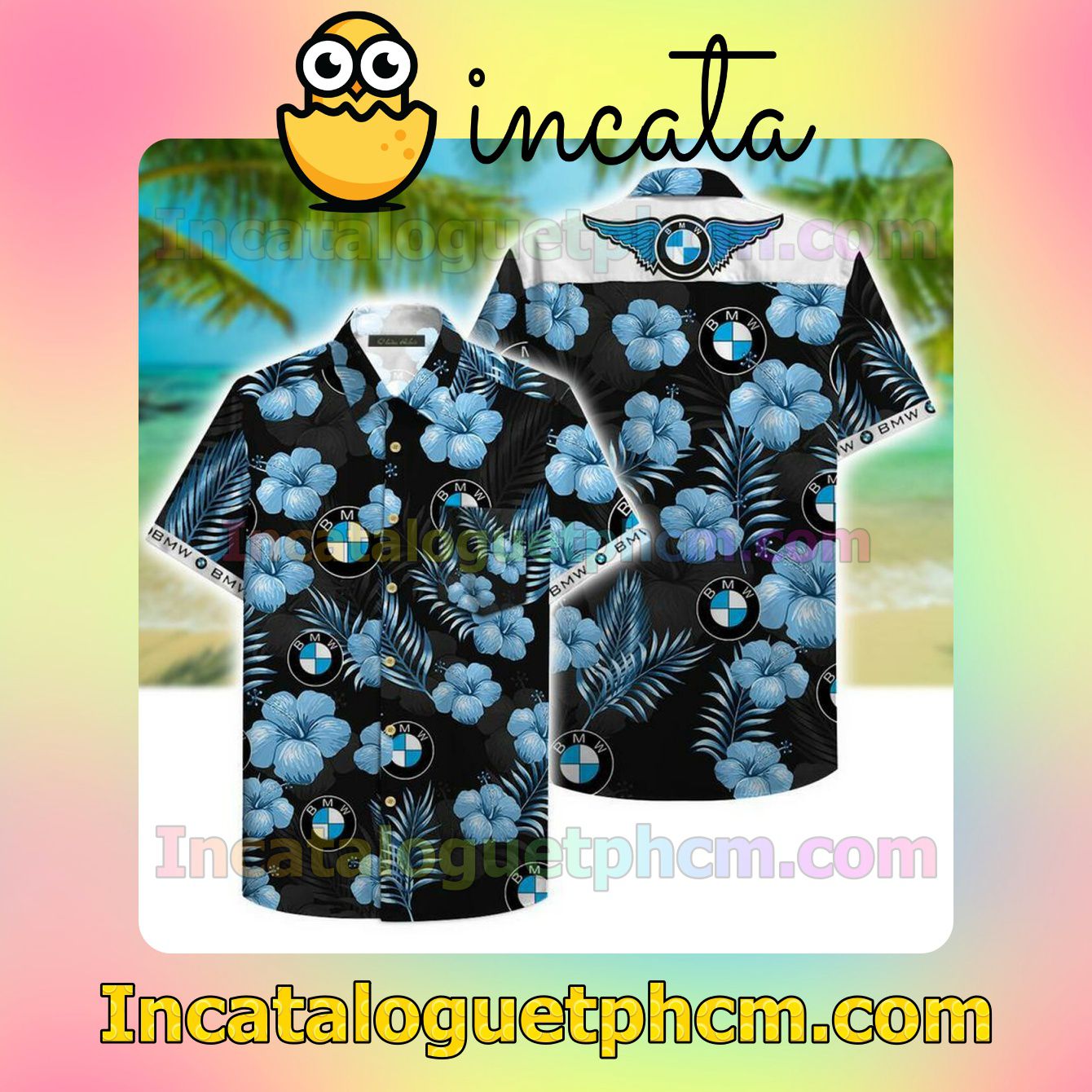 Bmw Blue Hibiscus Flowers Black Custom Short Sleeve Shirt