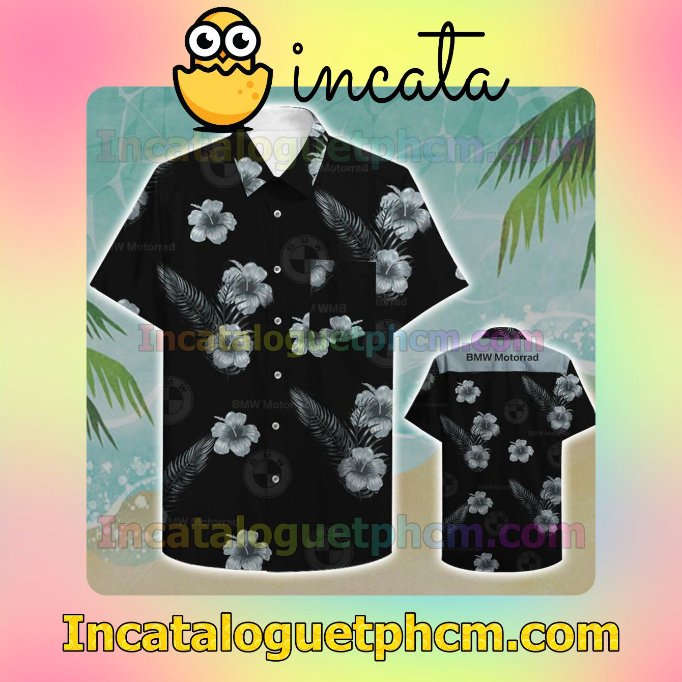 Bmw Motorrad Grey Hibiscus Flower Black Custom Short Sleeve Shirt