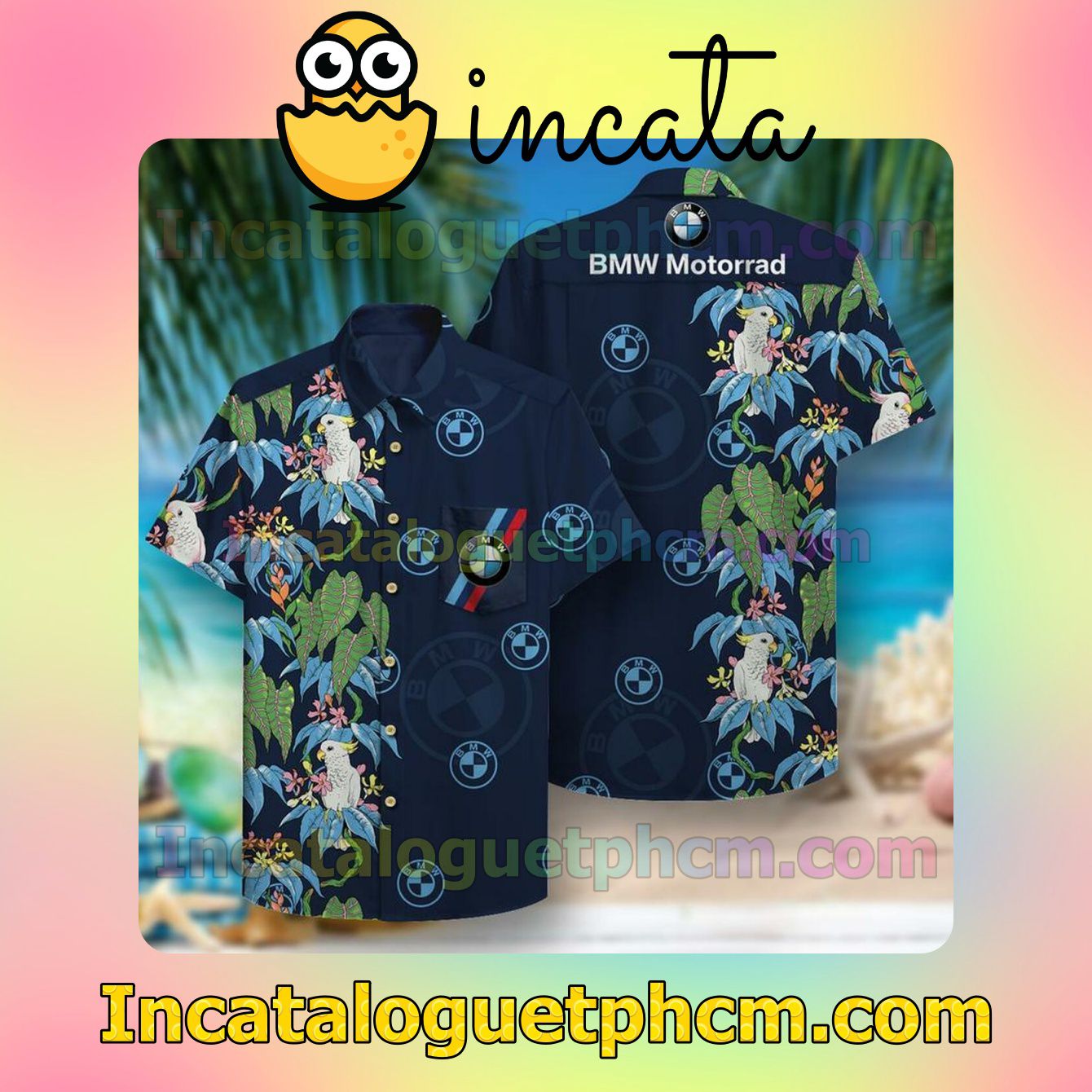 Bmw Motorrad Tropical Cockatoos Birds Navy Short Sleeve Shirt