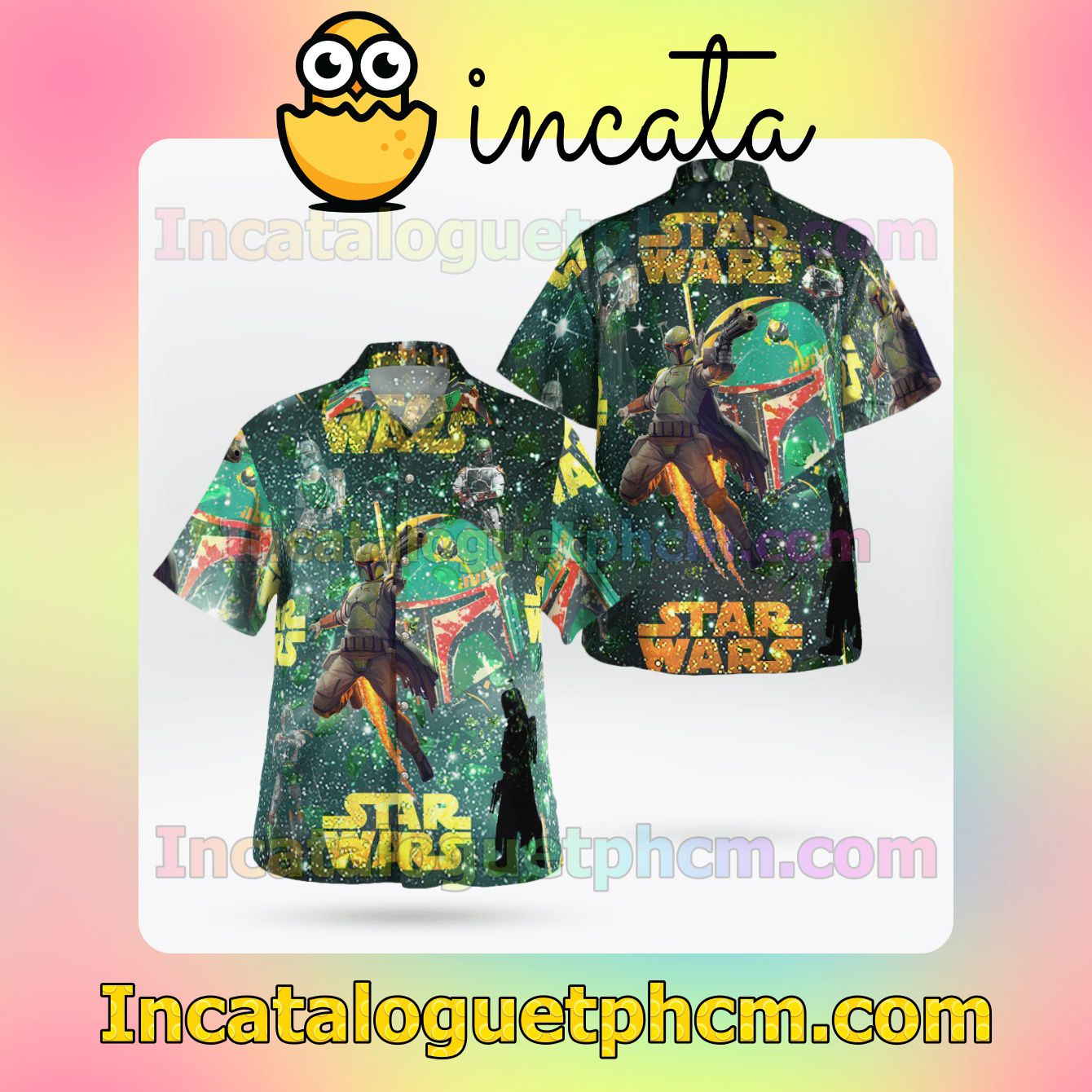 Boba Fett Star Wars Green Galaxy Button Shirt And Swim Trunk