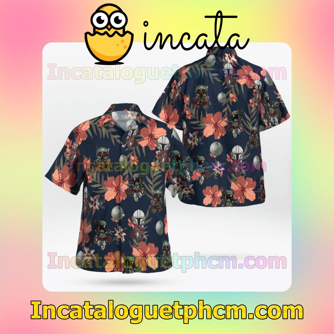 Boba Fett Star Wars Hibiscus Tropical Mens Short Sleeve Shirts, Beach Shorts