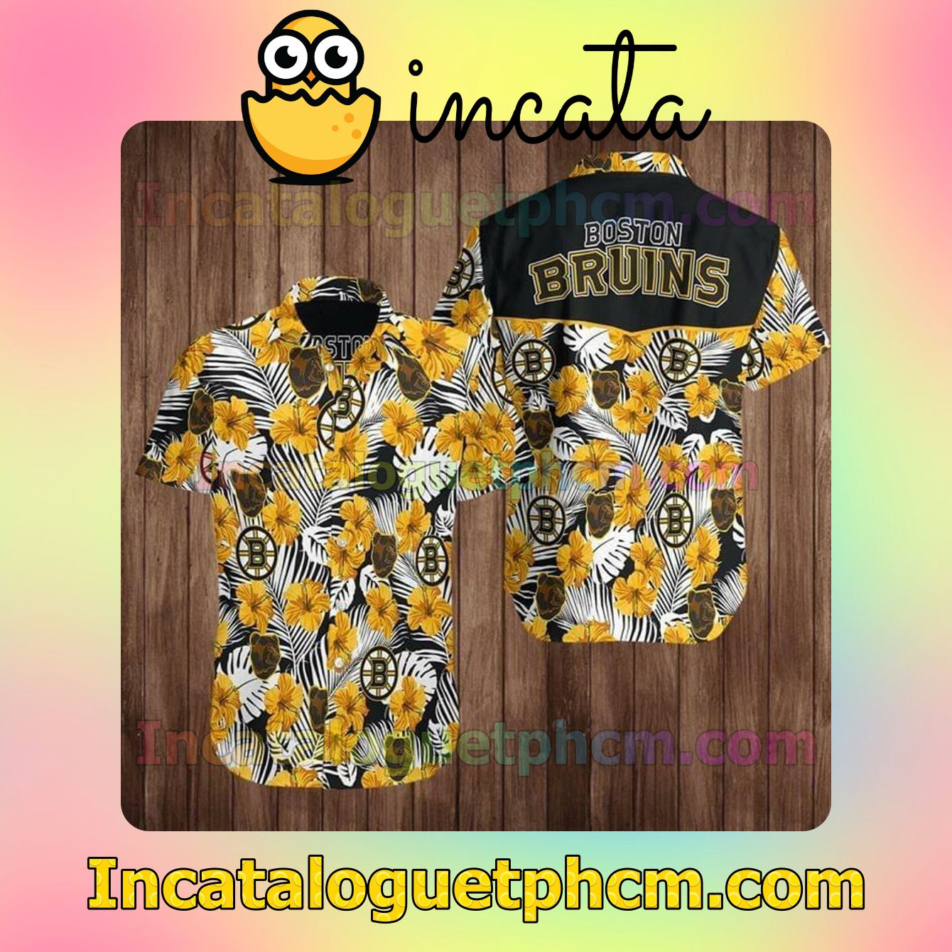 Boston Bruins Hockey Yellow Hibiscus Palm Leaves Custom Short Sleeve Shirt