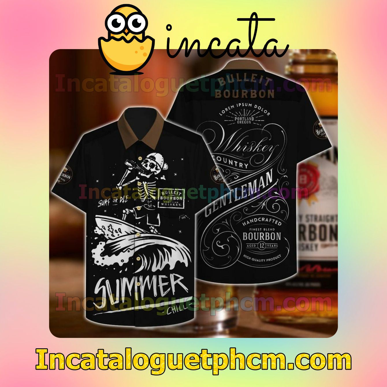 Bourbon Whiskey Surf Or Die Summer Chill Black Custom Short Sleeve Shirt