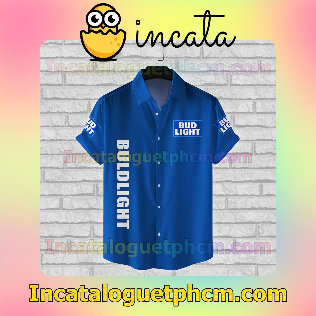 Bud Light Logo Blue Button Shirt And Swim Trunk