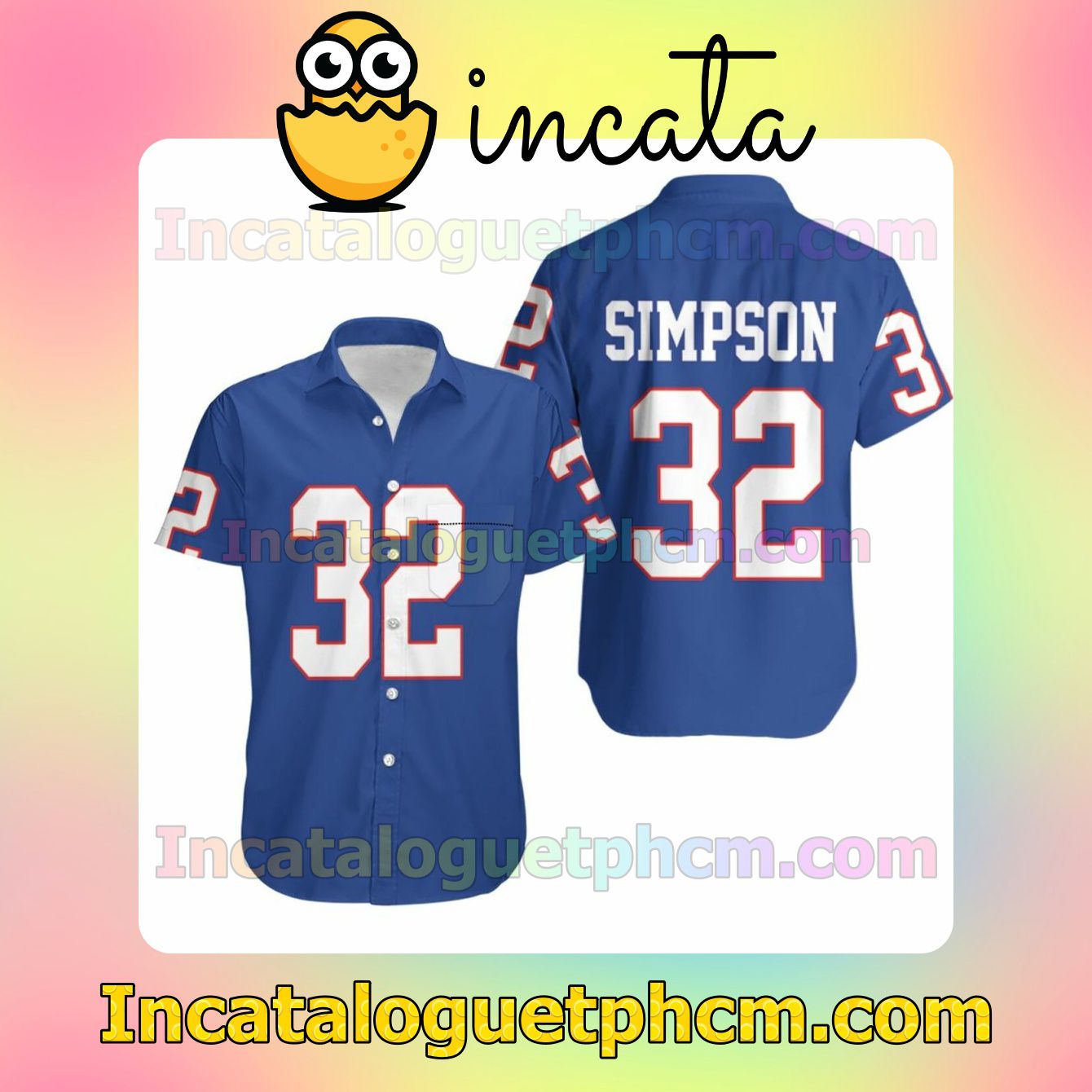 Buffalo Bills 32 O J Simpson Royal Jersey Inspired Style Custom Short Sleeve Shirt