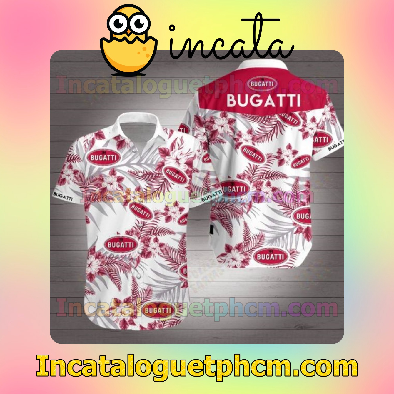 Bugatti Red Tropical Floral White Mens Short Sleeve Shirts