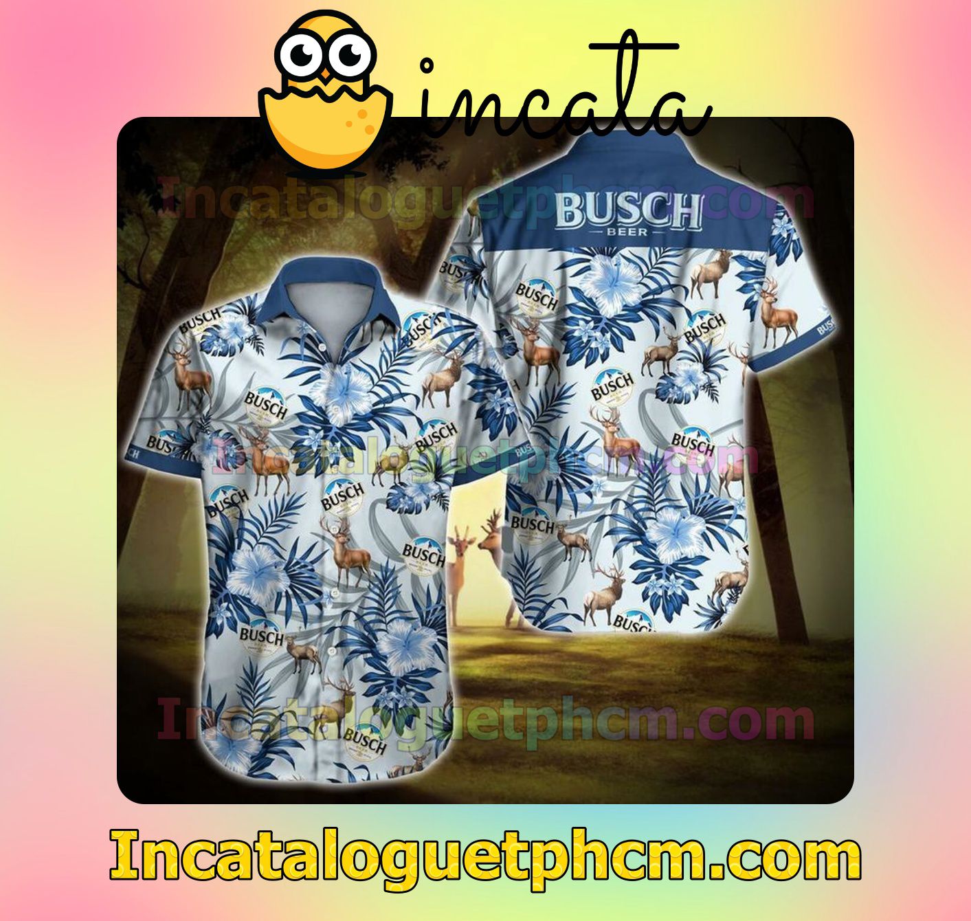 Busch Beer Blue Tropical Reindeer Short Sleeve Shirt