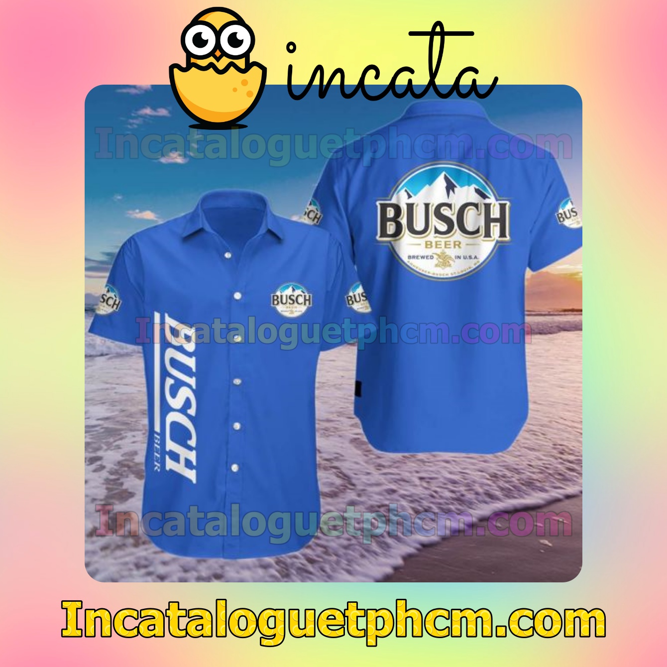 Busch Beer For Hot Summer Blue Mens Short Sleeve Shirts