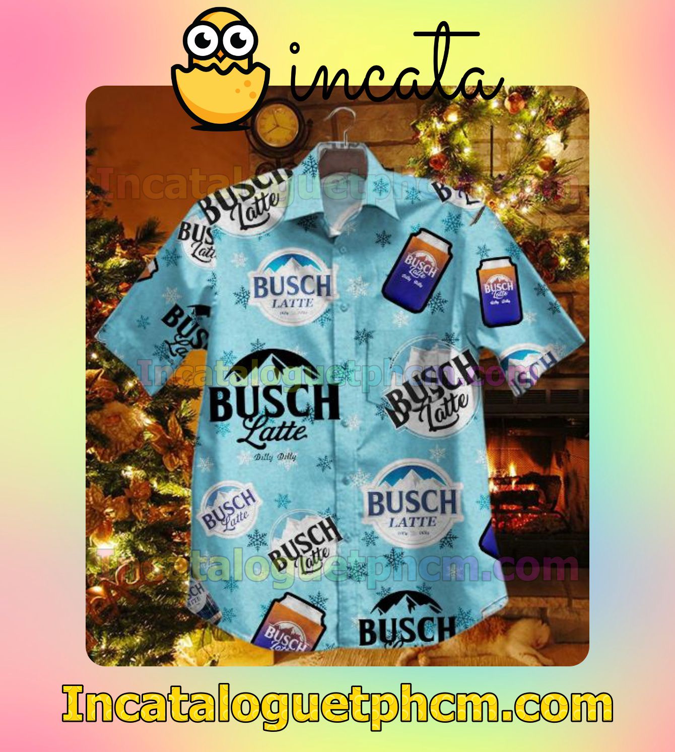 Busch Latte Snow Flower Blue Men Vacation Shirts