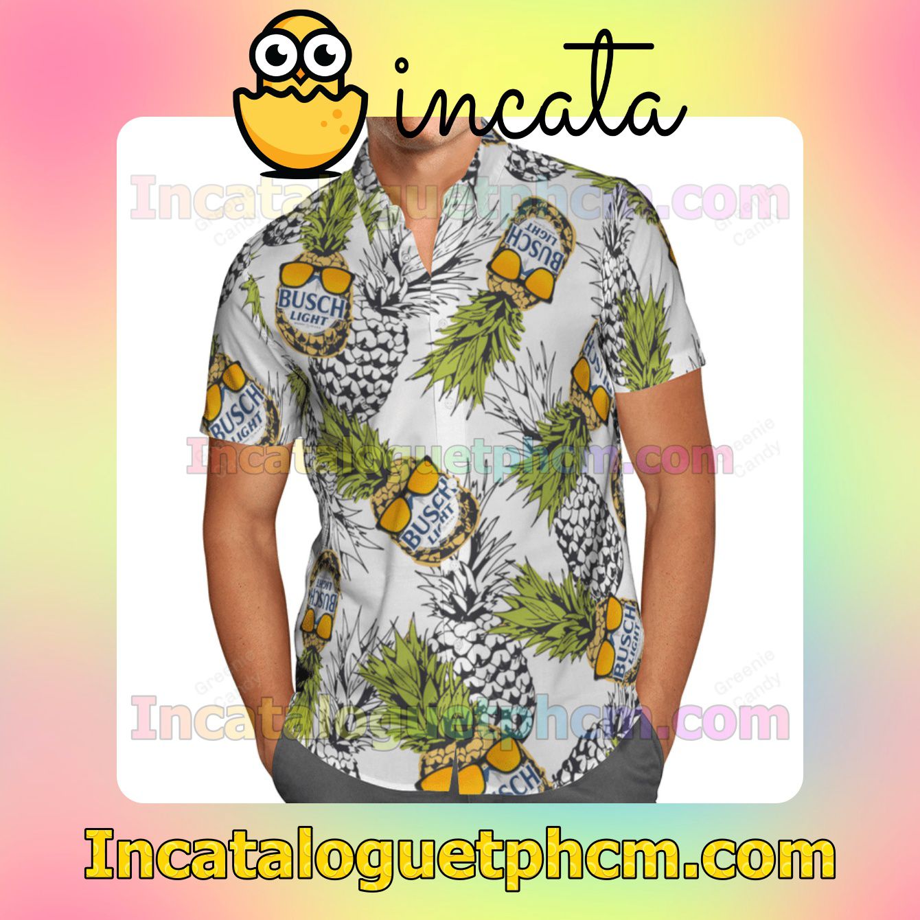 Busch Light Funny Pineapple Button Shirt And Swim Trunk