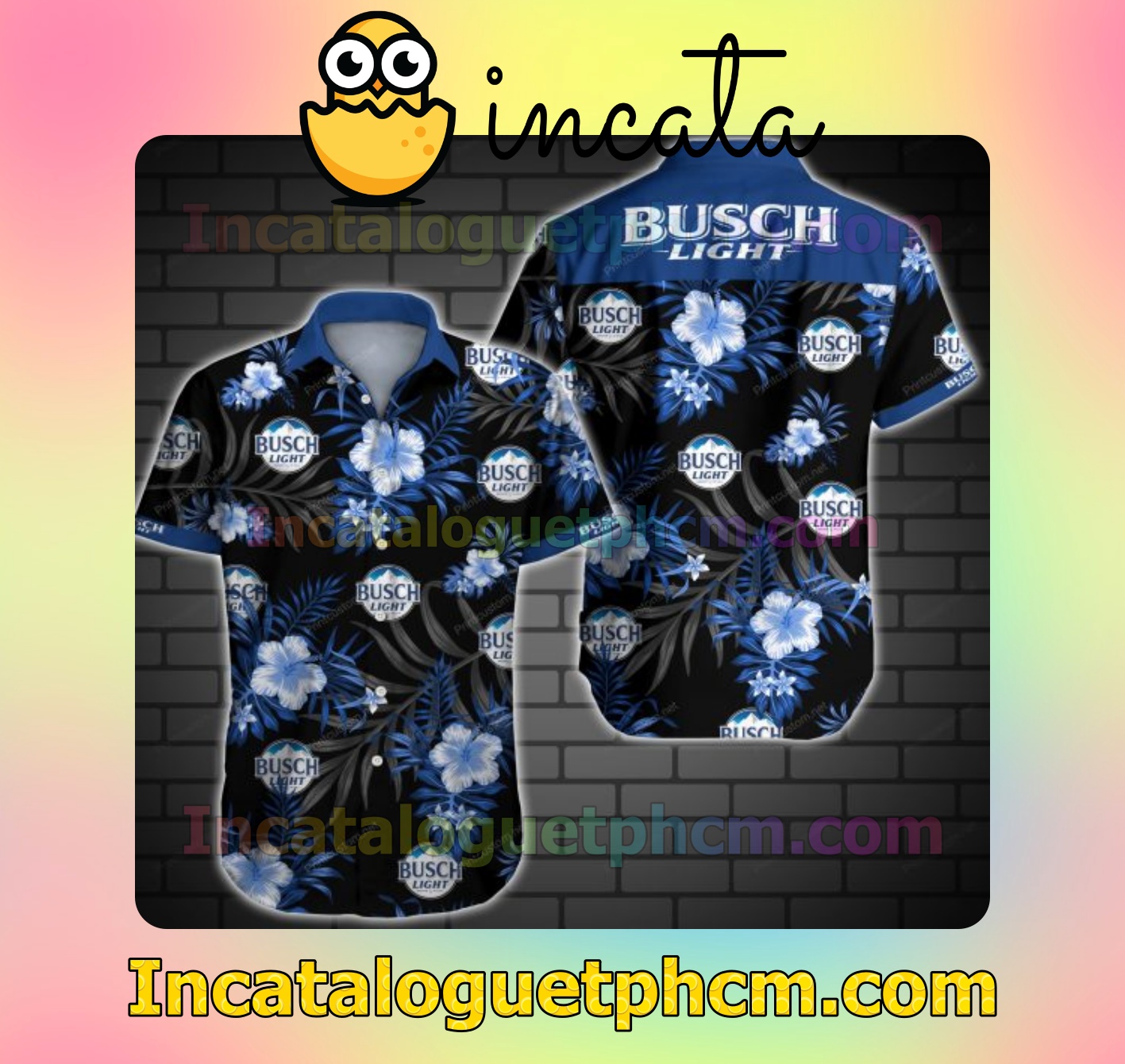 Busch Light Logo And Blue Hibiscus On Black Mens Short Sleeve Shirts