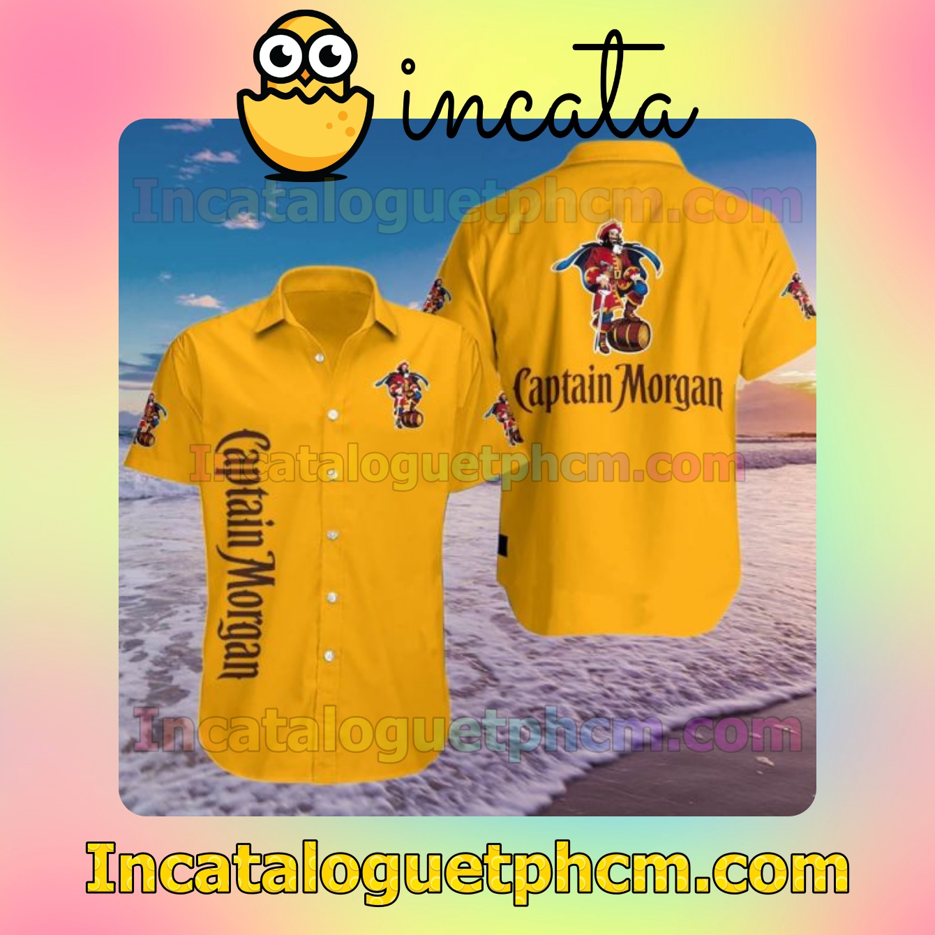 Captain Morgan Logo Yellow Mens Short Sleeve Shirts