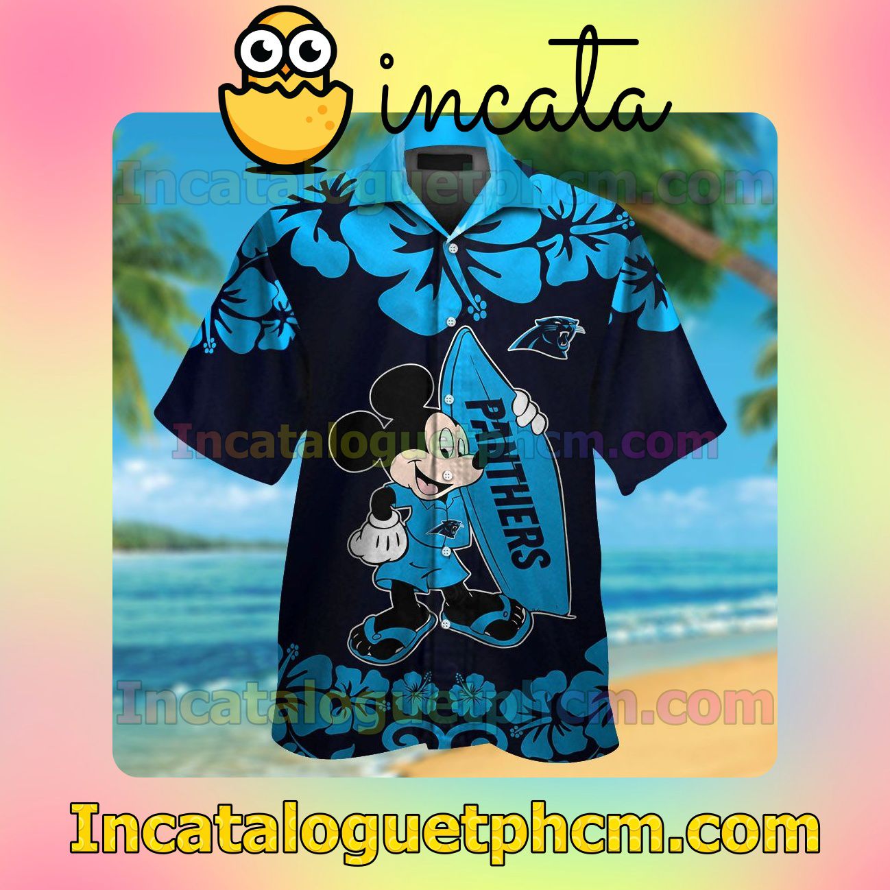 Carolina Panthers & Mickey Mouse Beach Vacation Shirt, Swim Shorts