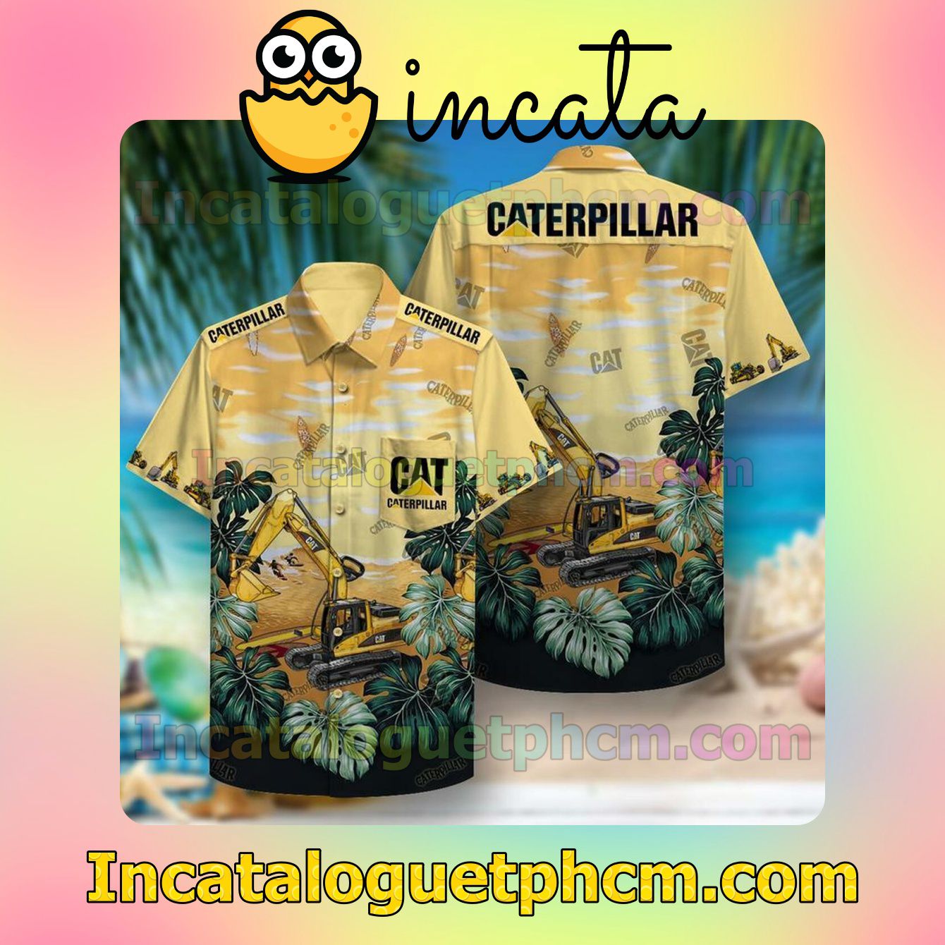 Caterpillar Inc Excavator Yellow Short Sleeve Shirt