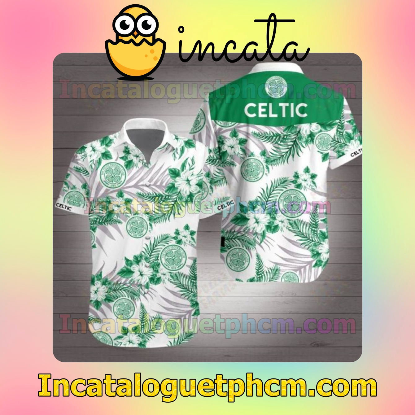 Celtic Green Tropical Floral White Mens Short Sleeve Shirts
