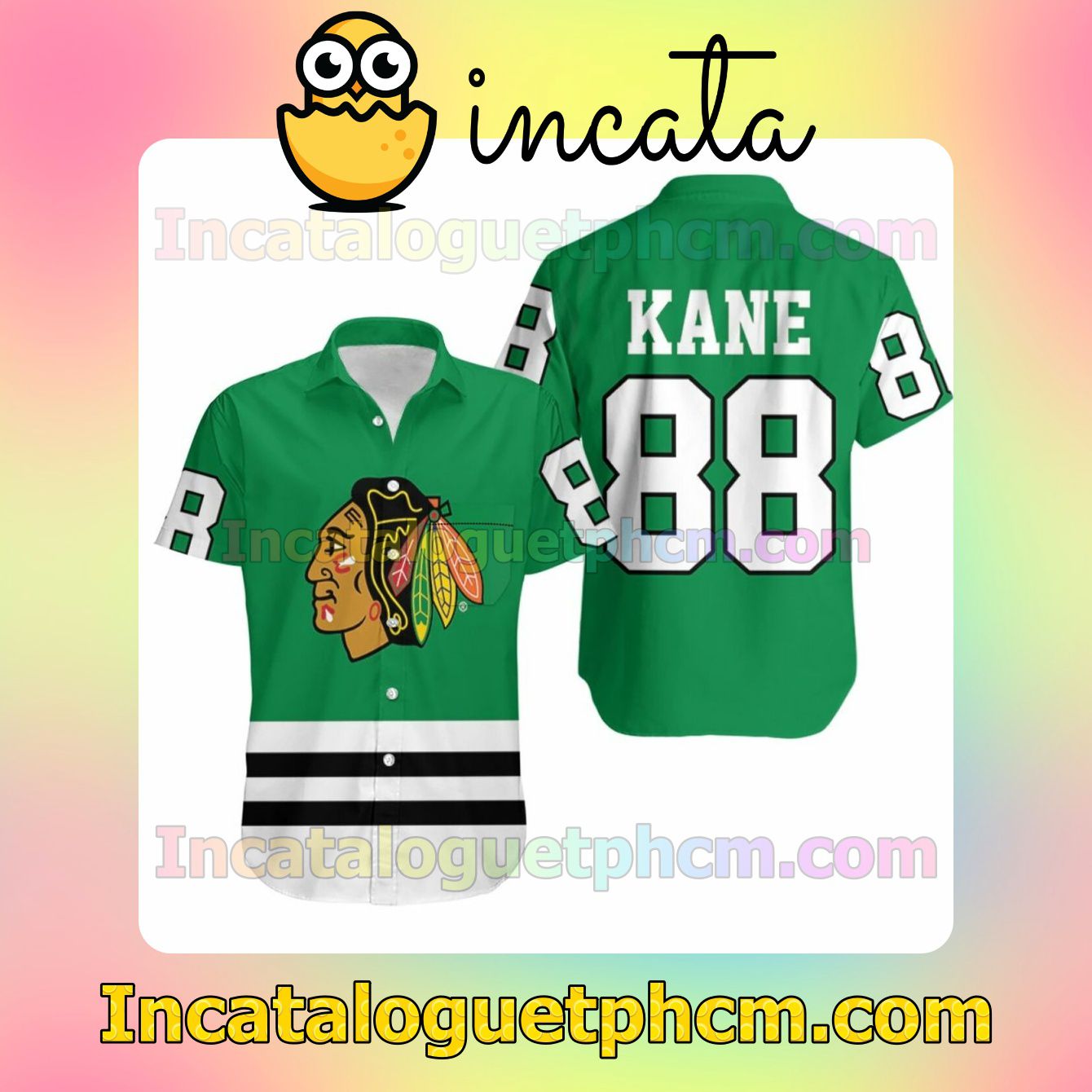 Chicago Blackhawks 88 Kane Green Jersey Inspired Custom Short Sleeve Shirt