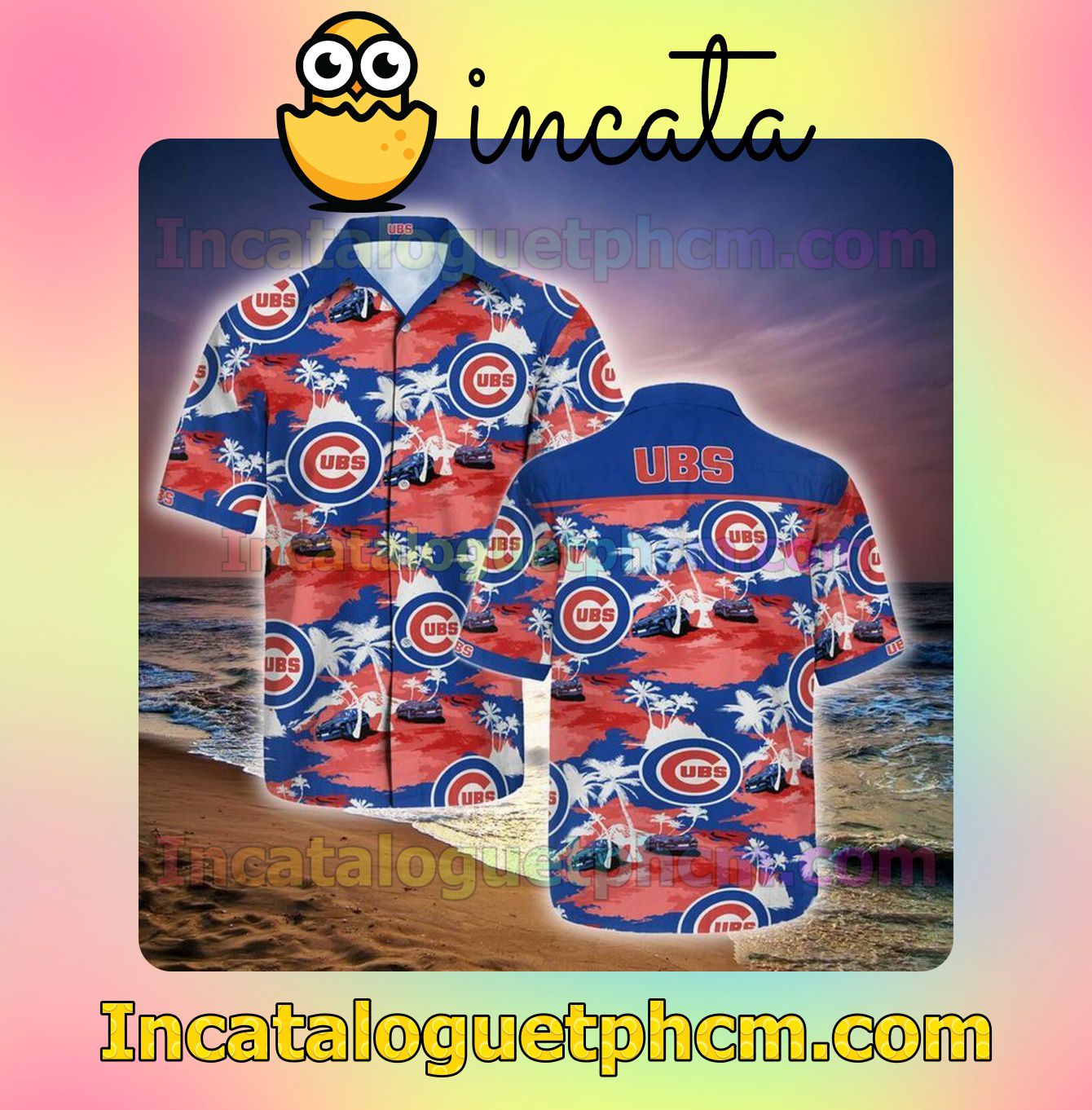 Chicago Cubs Car And Palm Tree Short Sleeve Shirt
