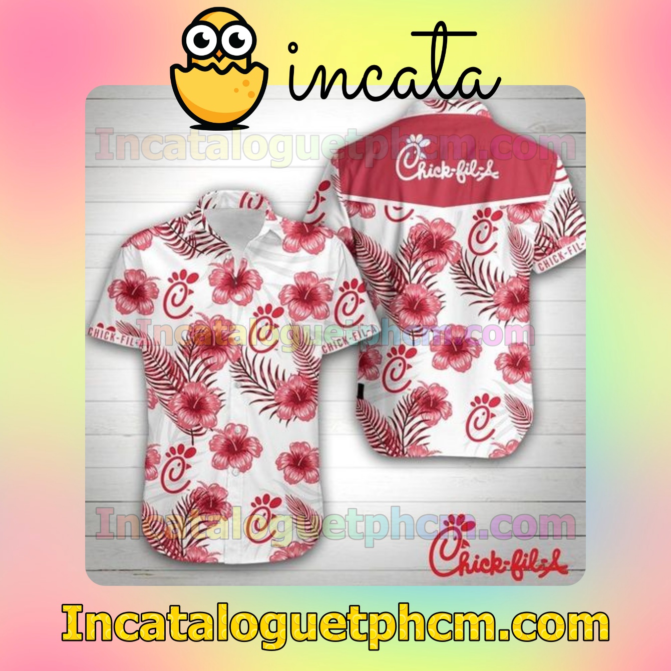 Chick Fil A Red Hibiscus White Mens Short Sleeve Shirts