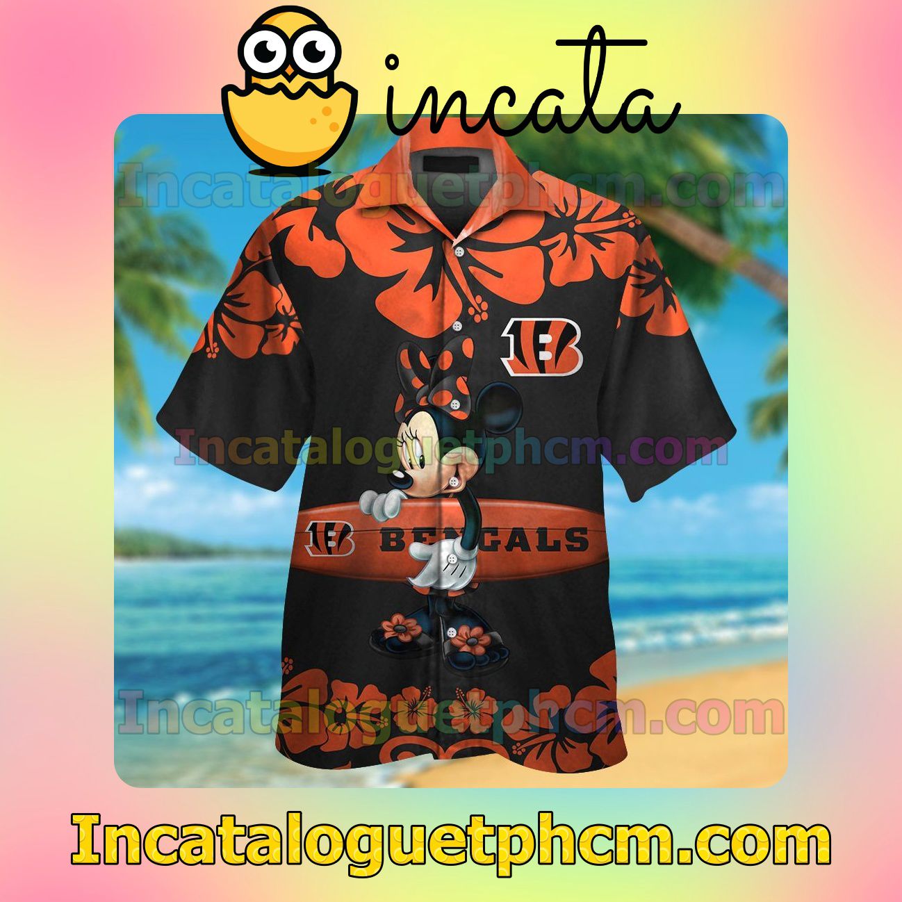 Cincinnati Bengals & Minnie Mouse Beach Vacation Shirt, Swim Shorts