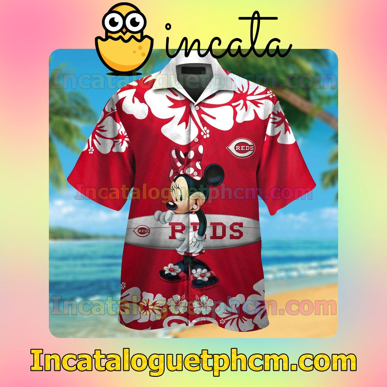 Cincinnati Reds Minnie Mouse Beach Vacation Shirt, Swim Shorts