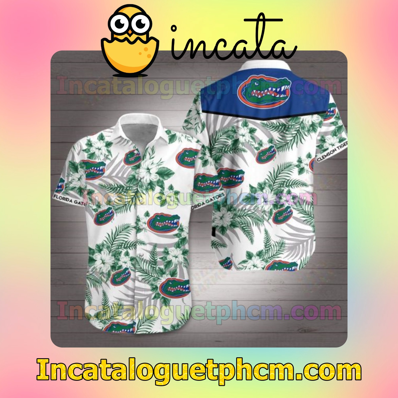 Clemson Tigers Florida Gators Green Tropical Pattern Mens Short Sleeve Shirts