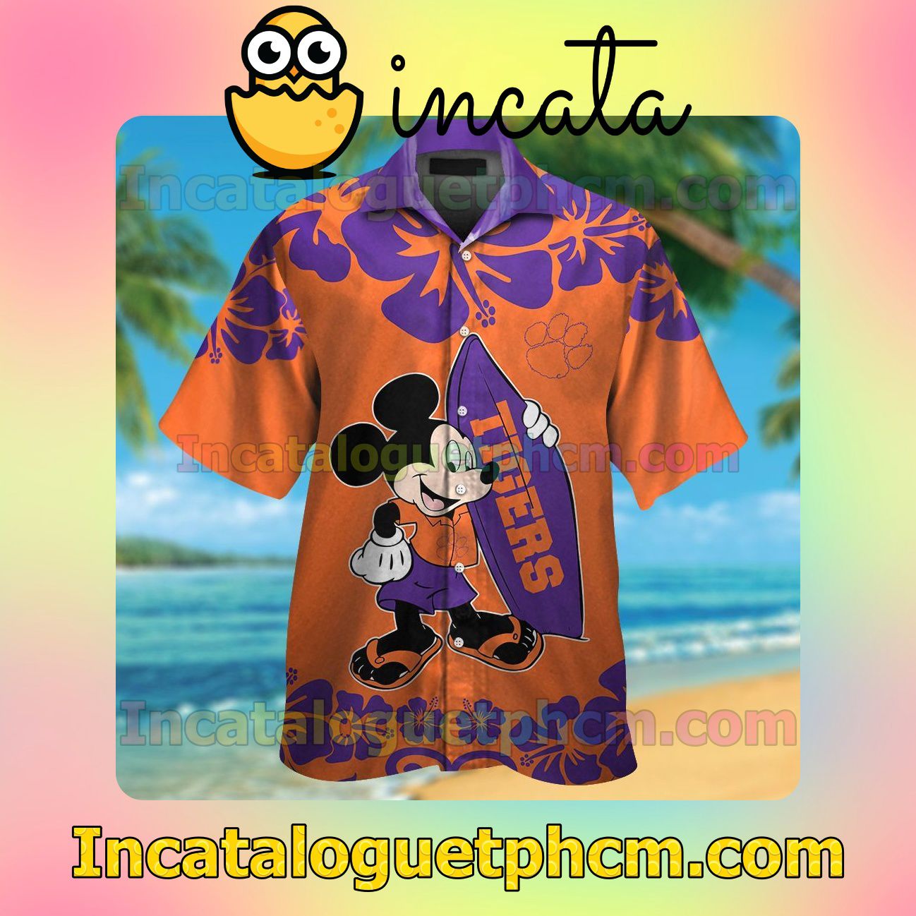 Clemson Tigers & Mickey Mouse Beach Vacation Shirt, Swim Shorts