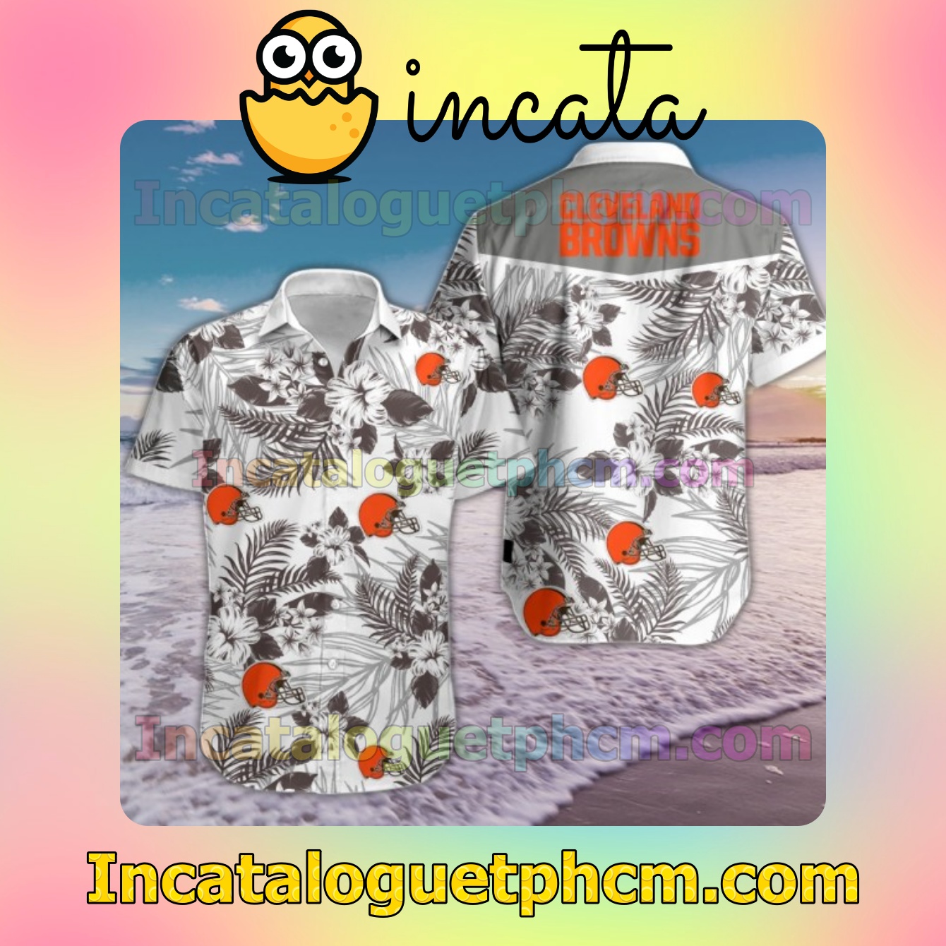 Cleveland Browns Hibiscus Flower Pattern White Mens Short Sleeve Shirts