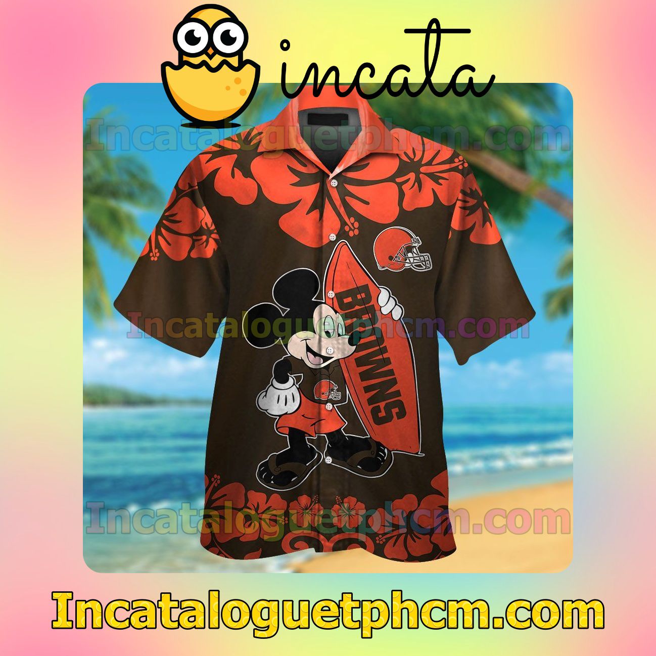 Cleveland Browns & Mickey Mouse Beach Vacation Shirt, Swim Shorts