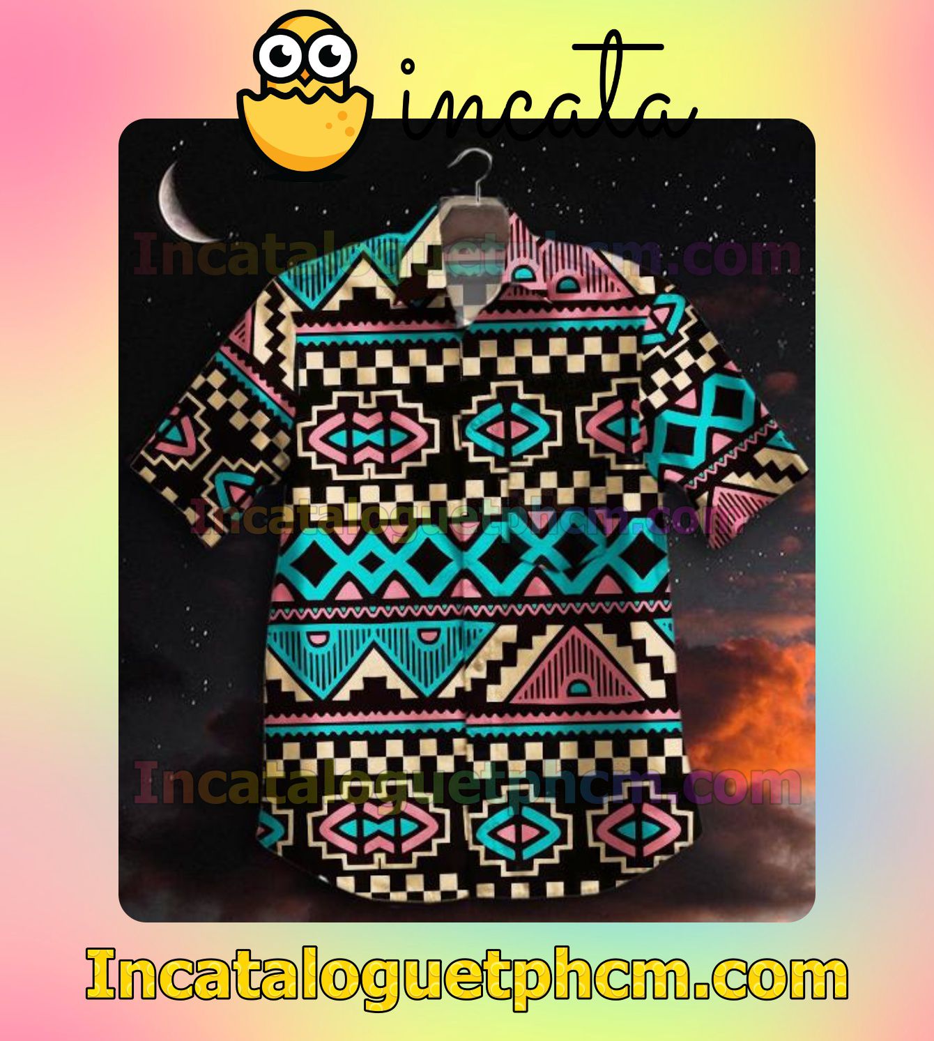 Colorful Geometric Tribal Pattern Men Vacation Shirts