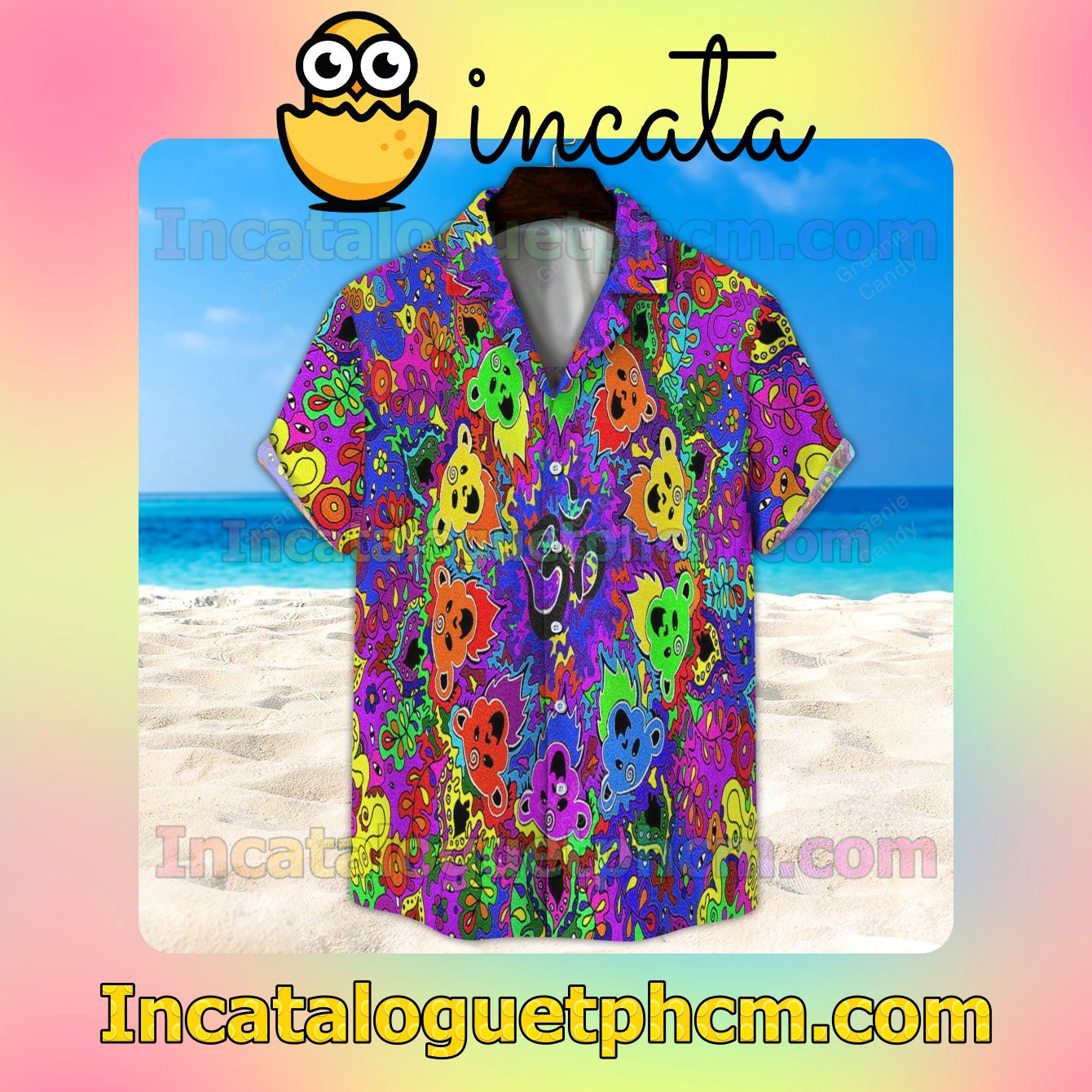 Colorful Grateful Dead Unisex Button Shirt And Swim Trunk