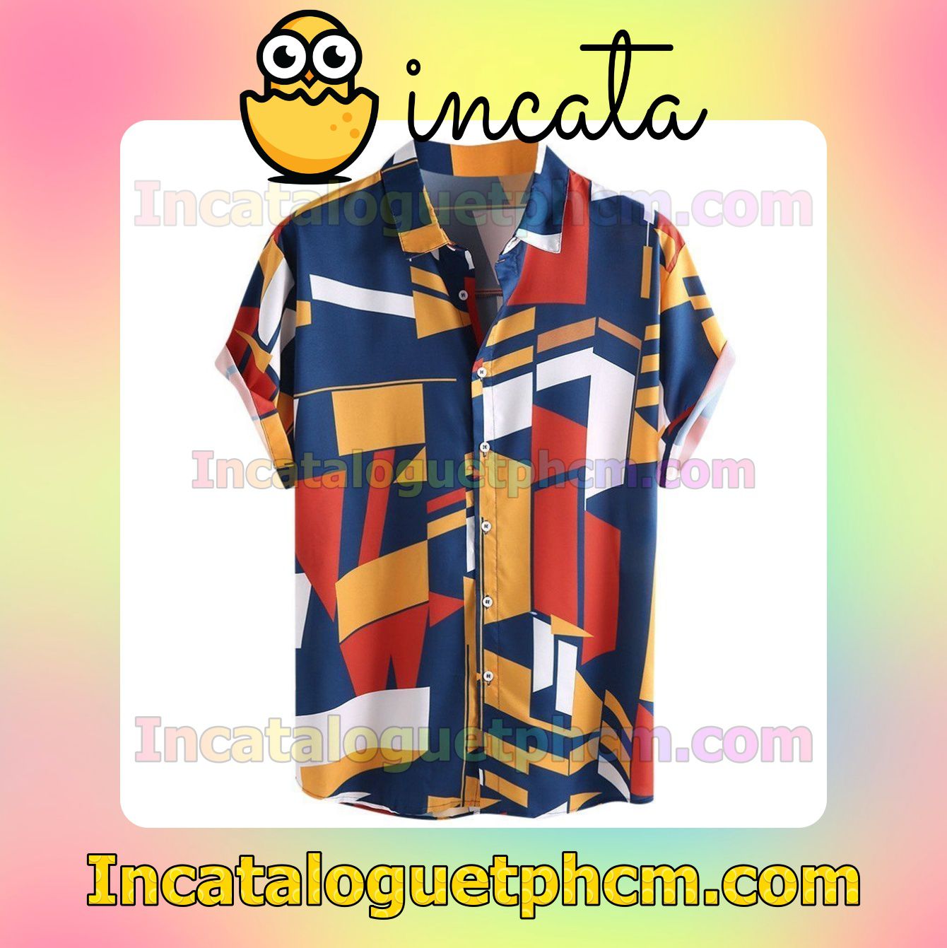 Contrast Color Geometric Printed Men Vacation Shirts