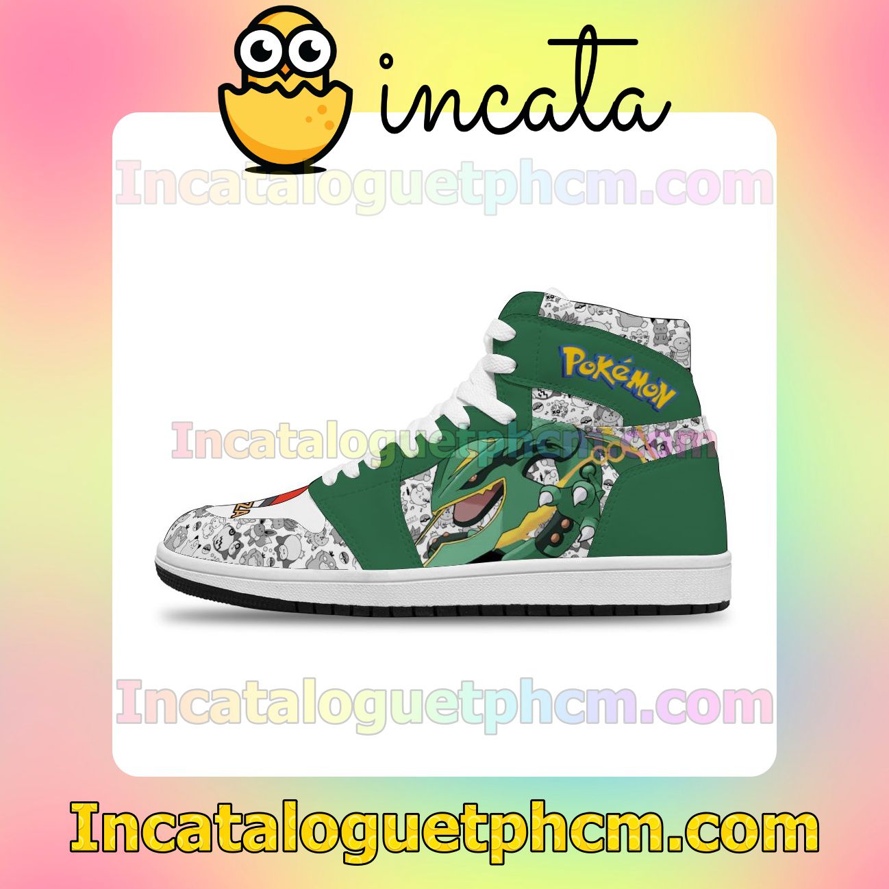 Cool Classic Pokémon Rayquaza Solid Color Line Air Jordan 1 Inspired Shoes