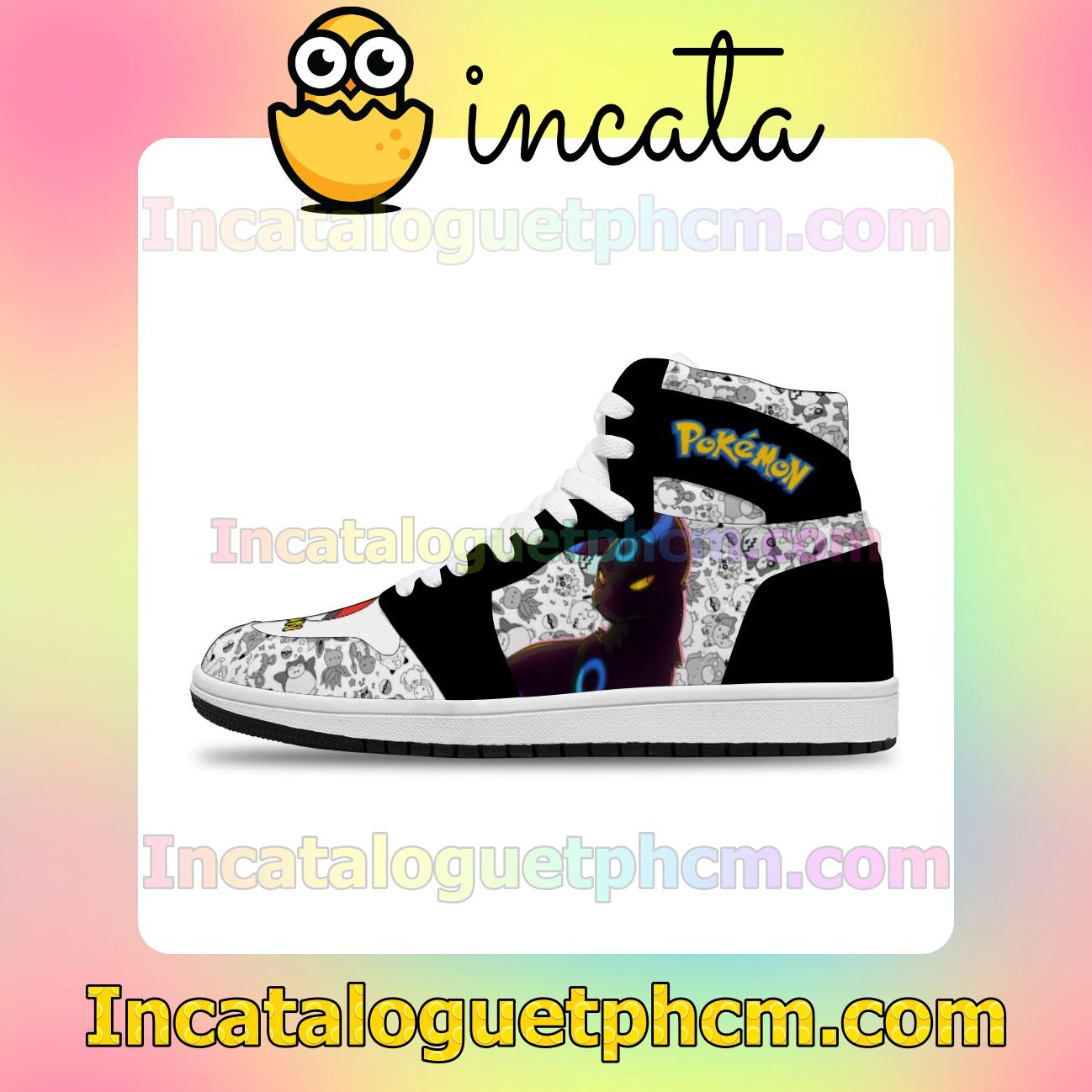 Cool Classic Pokemon Umbreon Solid Color Line Air Jordan 1 Inspired Shoes