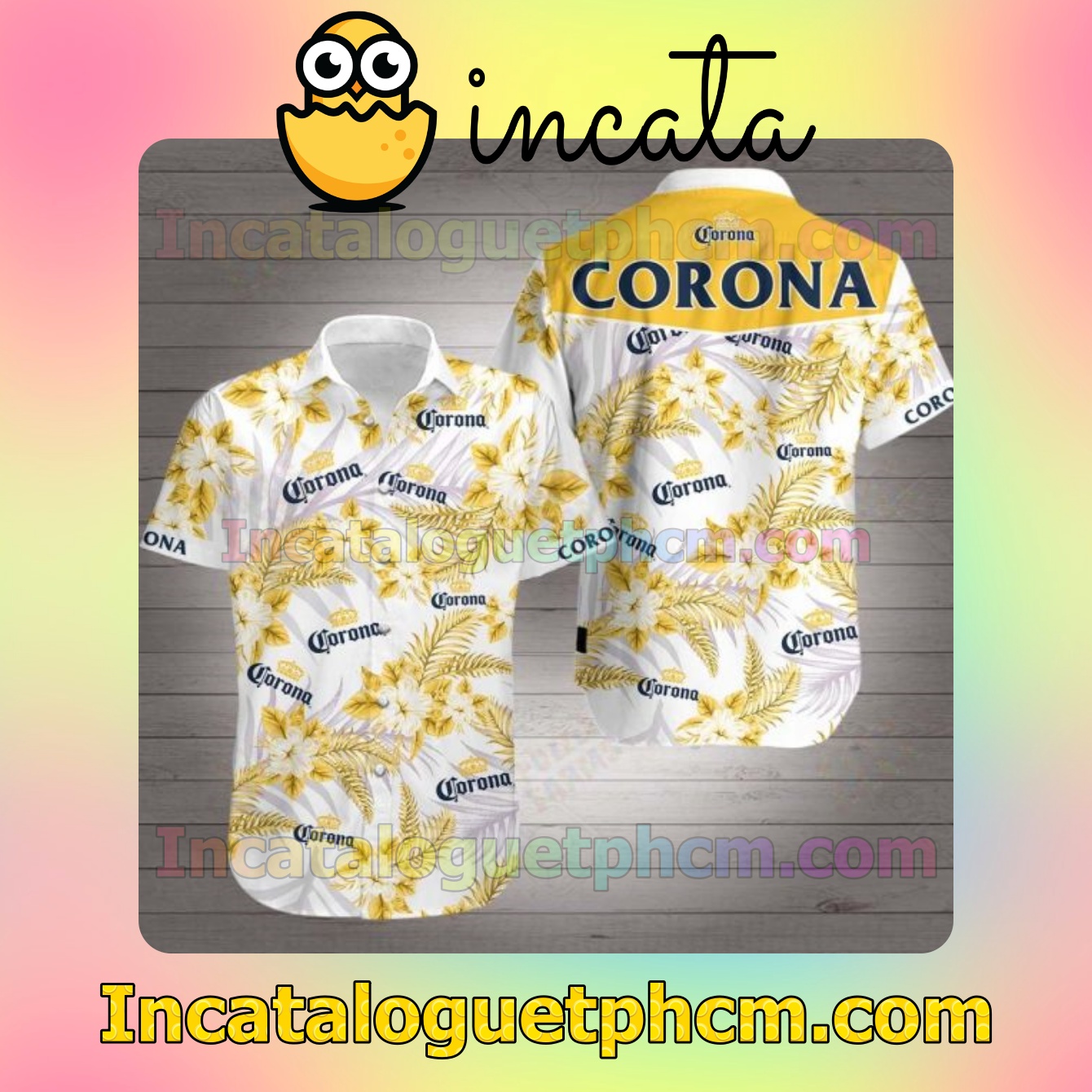Corona Beer Yellow Tropical Floral White Mens Short Sleeve Shirts