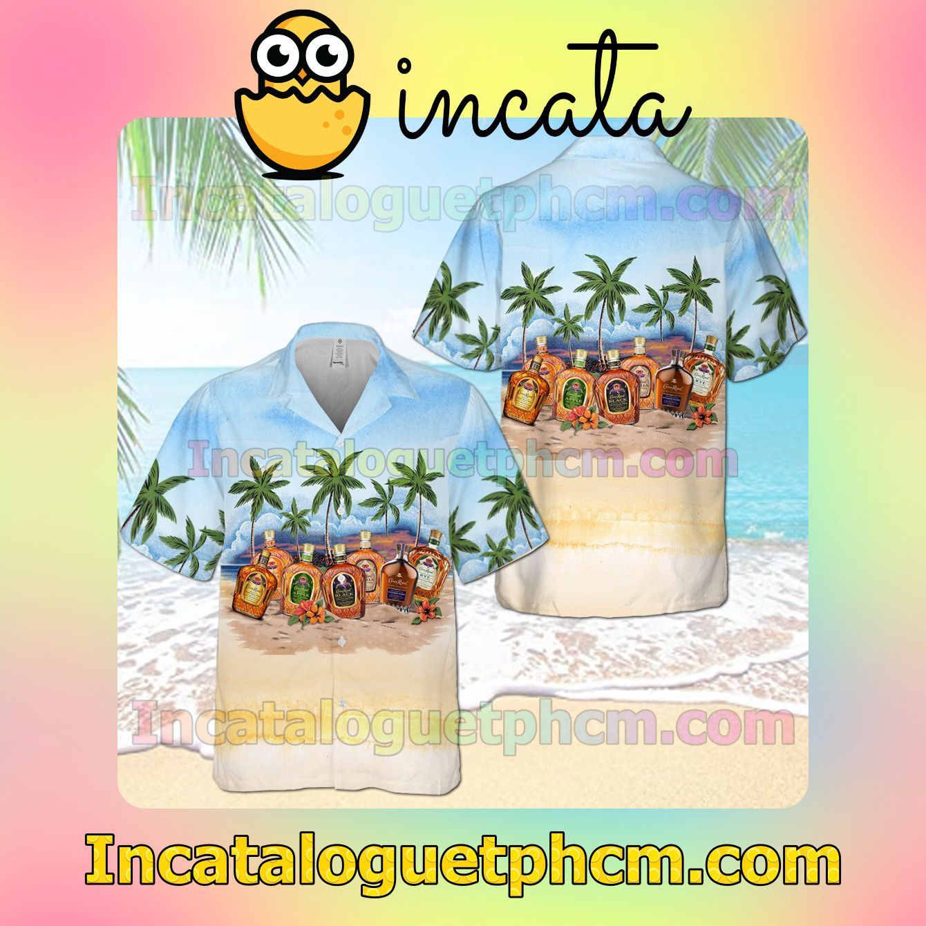 Mike's Hard Lemonade Palm Tree White Yellow Button Shirt And Swim Trunk