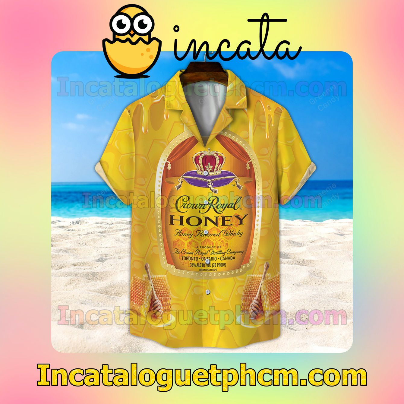 Crown Royal Honey Unisex Yellow Button Shirt And Swim Trunk