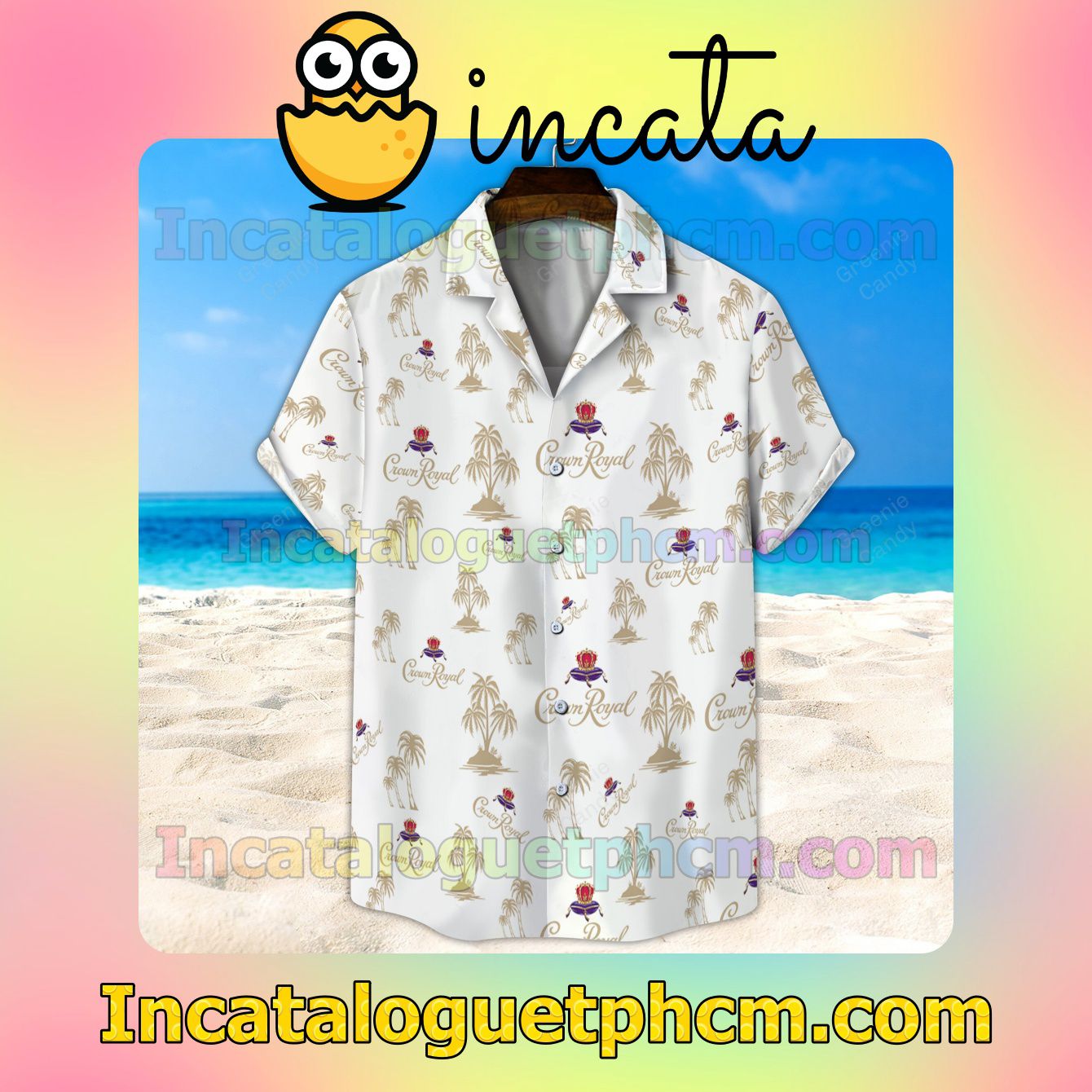Crown Royal Palm Tree White Button Shirt And Swim Trunk