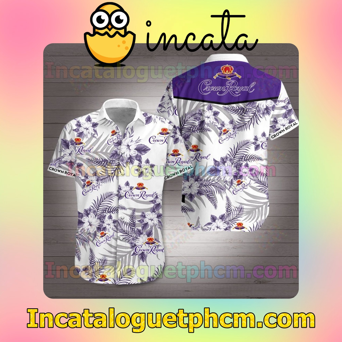 Crown Royal Purple Tropical Floral White Mens Short Sleeve Shirts