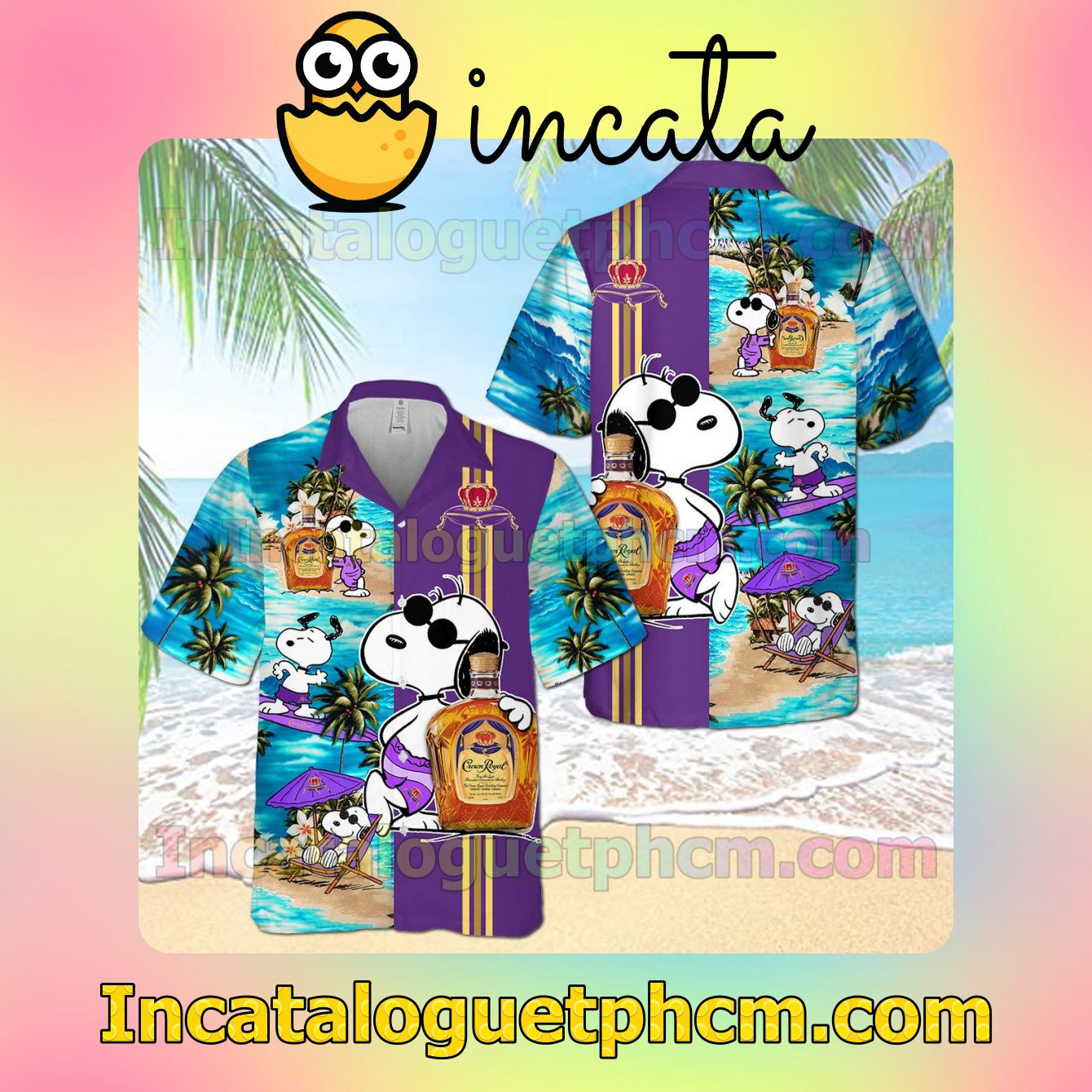 Crown Royal Original Purple Button Shirt And Swim Trunk