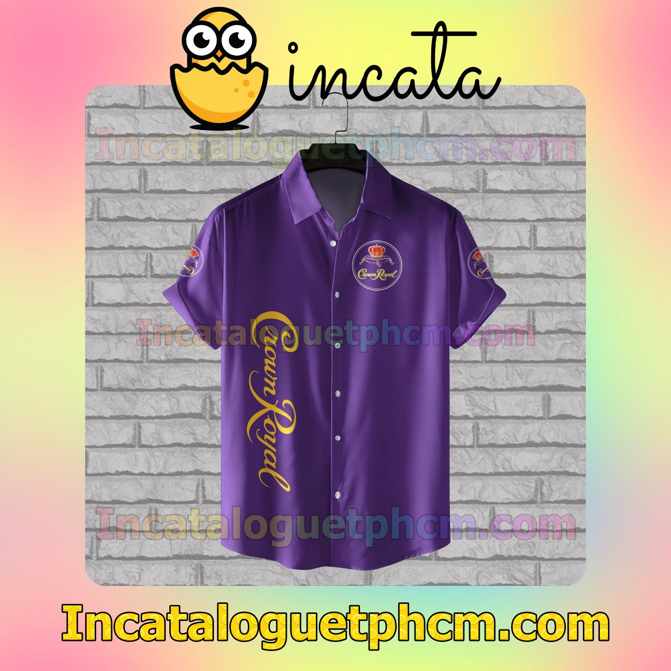 Crown Royal Whisky Purple Logo Button Shirt And Swim Trunk