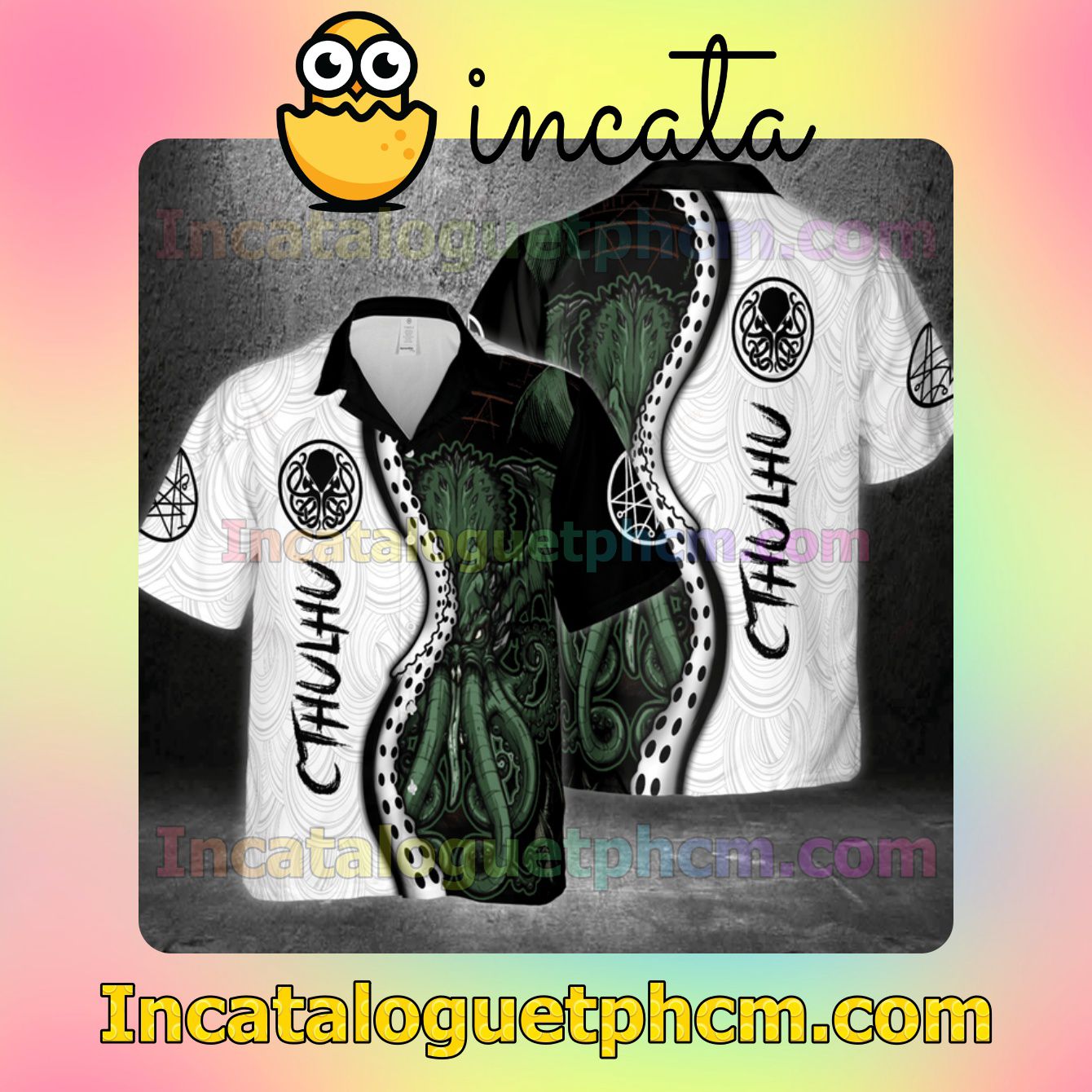 Cthulhu Mix Black And White Men's Casual Shirts