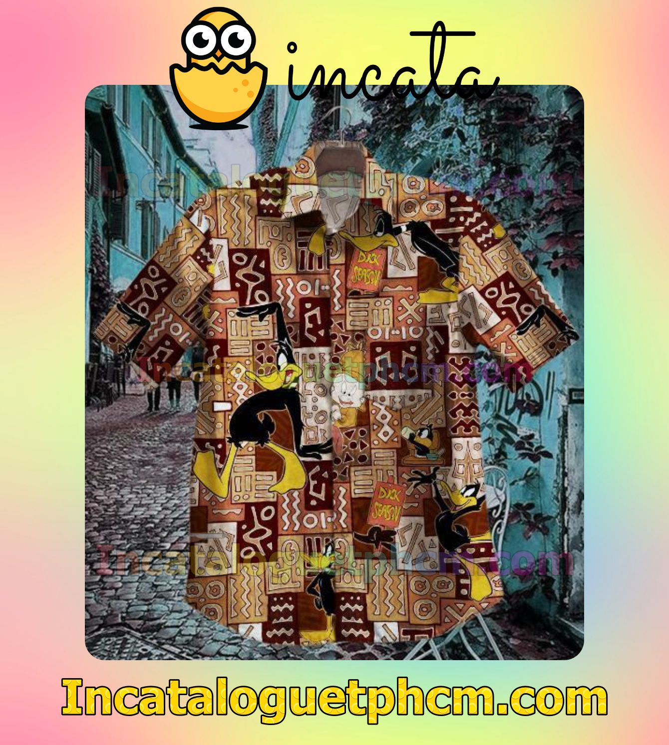 Daffy Duck African Ethnic Pattern Men Vacation Shirts
