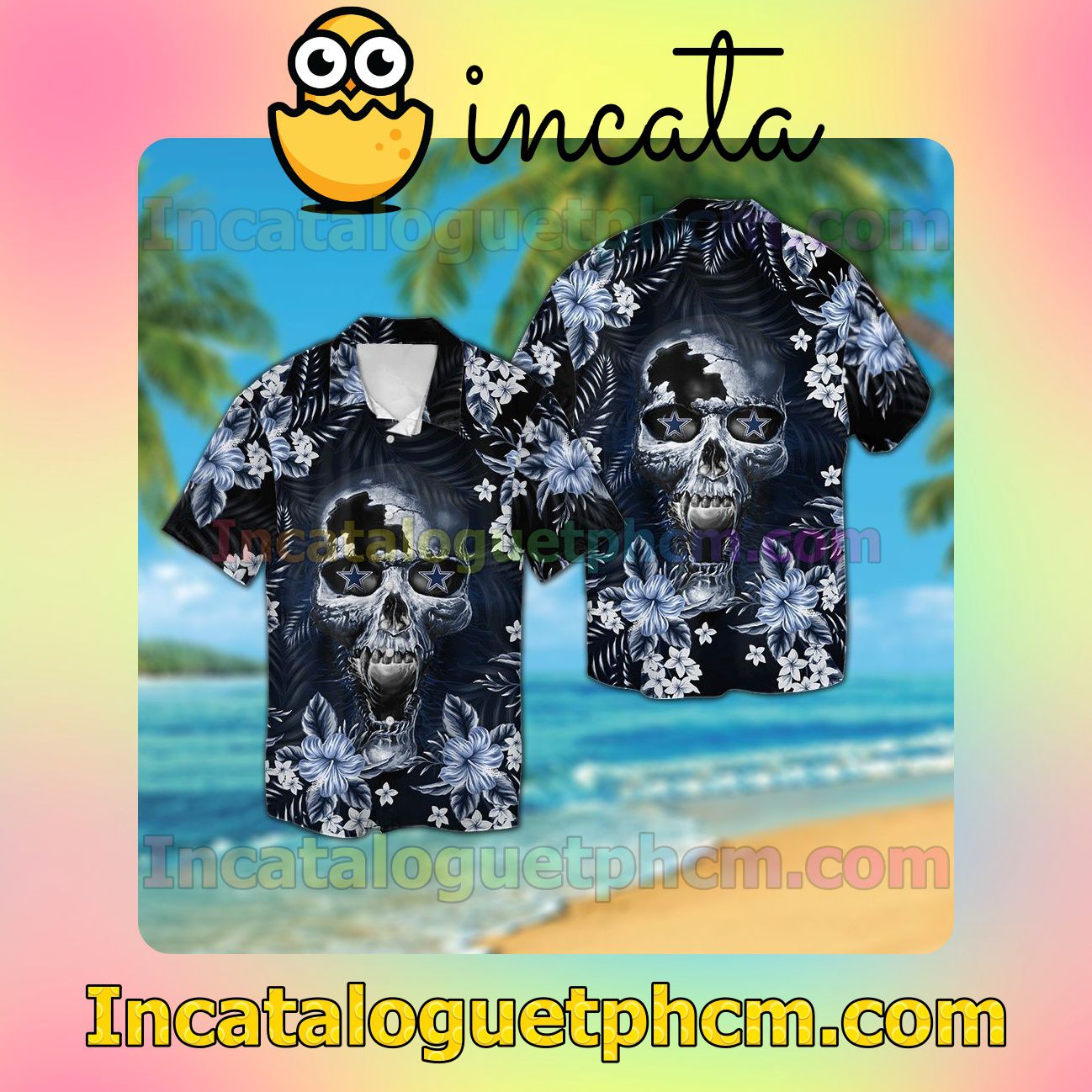 Dallas Cowboys Skull Beach Vacation Shirt, Swim Shorts