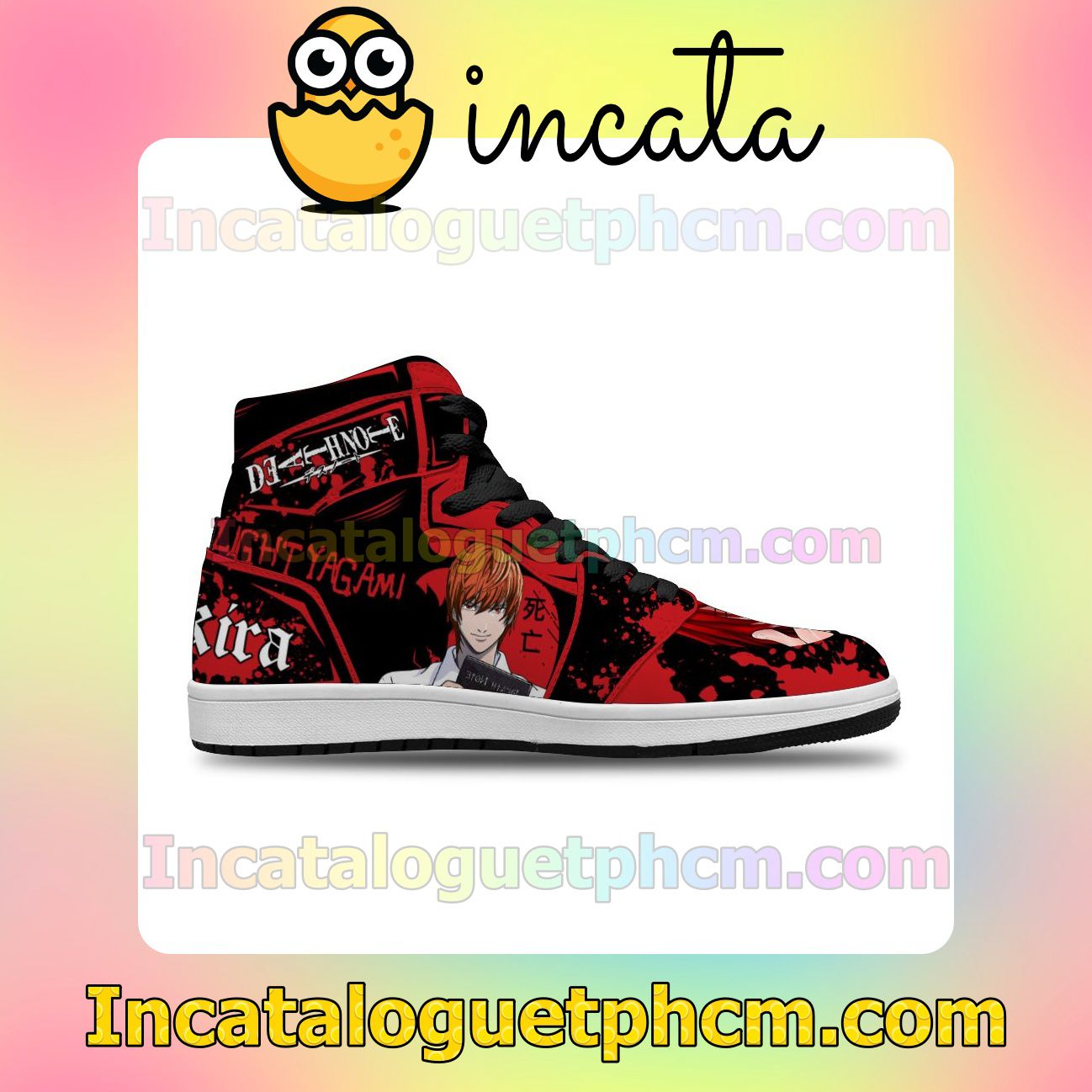 Hot Death Note Light Yagami Red Custom Anime Air Jordan 1 Inspired Shoes