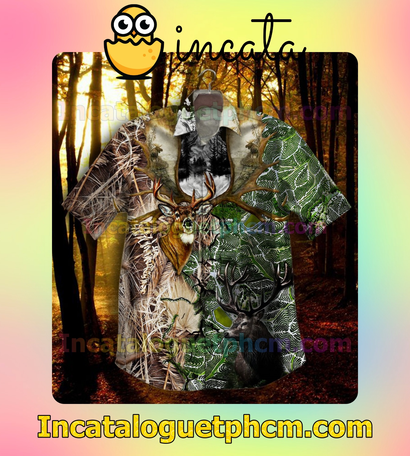 Deer Hunting Vintage Mens Short Sleeve Shirts